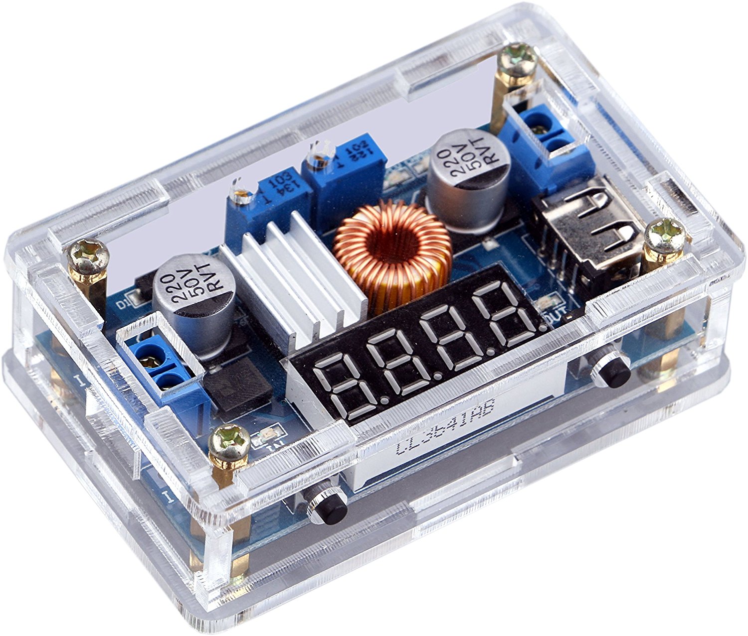 DC-DC Buck Regulator with Blue LED Display (Adjustable 5-36V to 1.25-32V Step Down, 5A 75W) Power Supply Module with Voltage/Current
