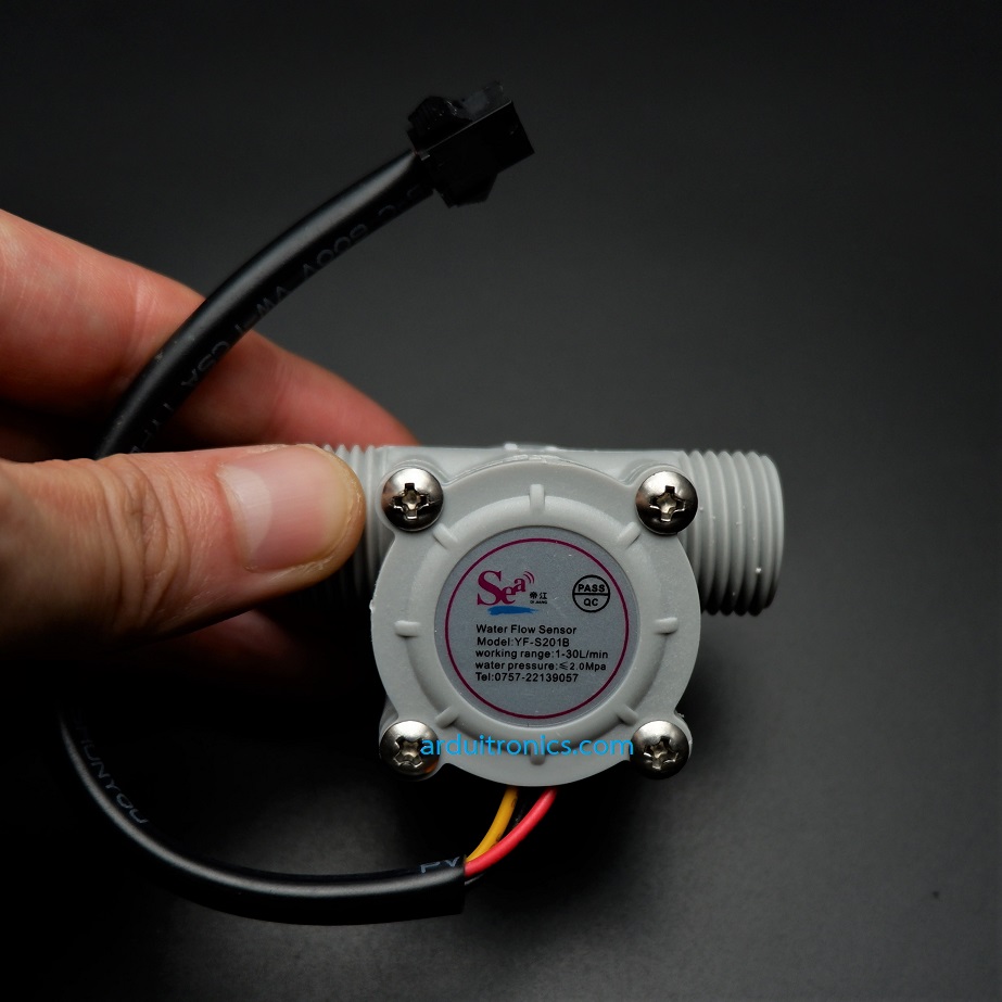 Water Flow Sensor 1-30L/min แรงดันไม่เกิน 2.0MPa ขนาดท่อ 1/2" (YF-S201B) สีเทา