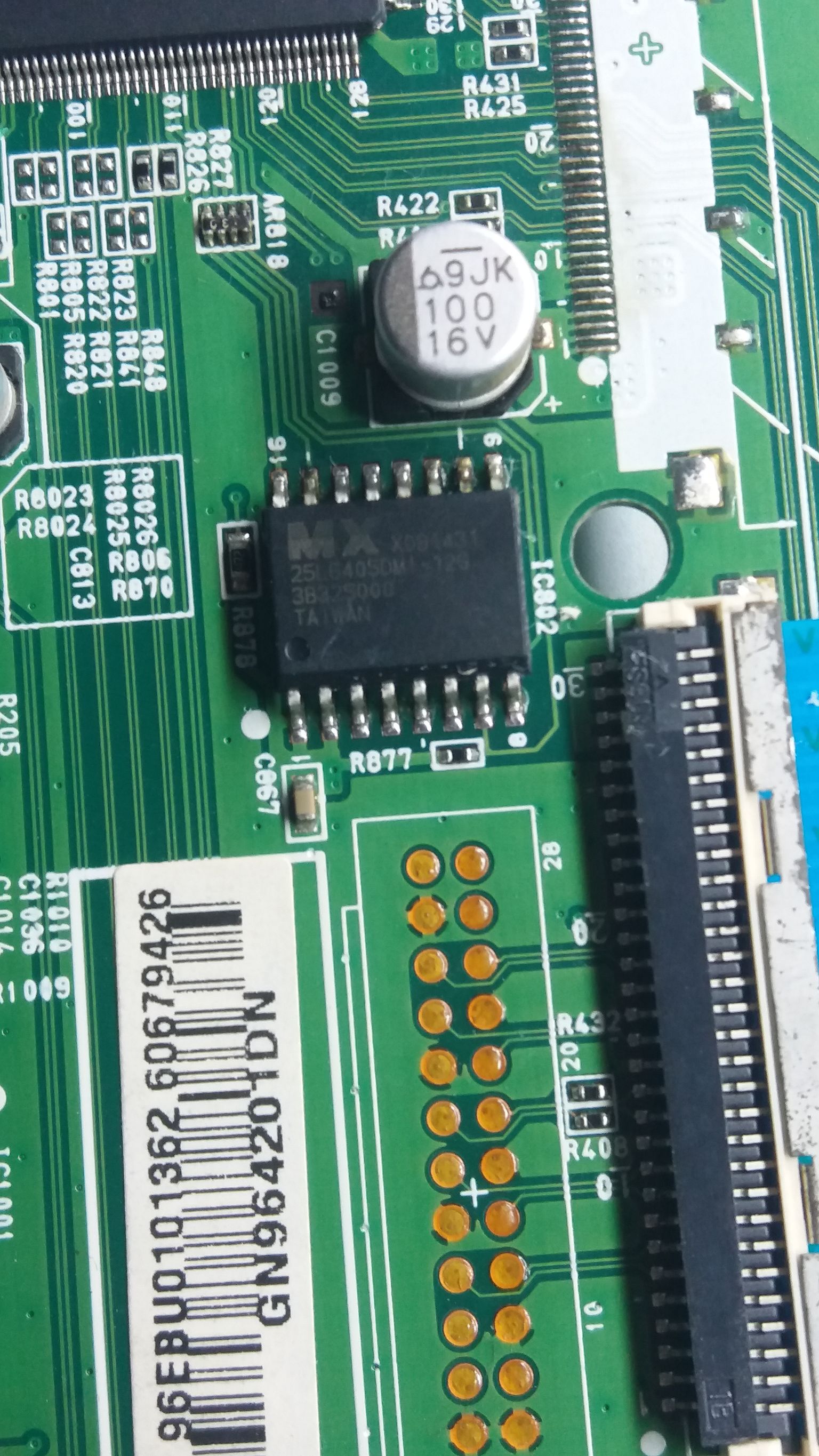 IC MEMORY LG : รุ่น 32LH20R-TA-ATMMVJT ตำแหน่ง IC802 [MX25L6405] 16pin (แก้อาการติดไฟแดงค้าง)