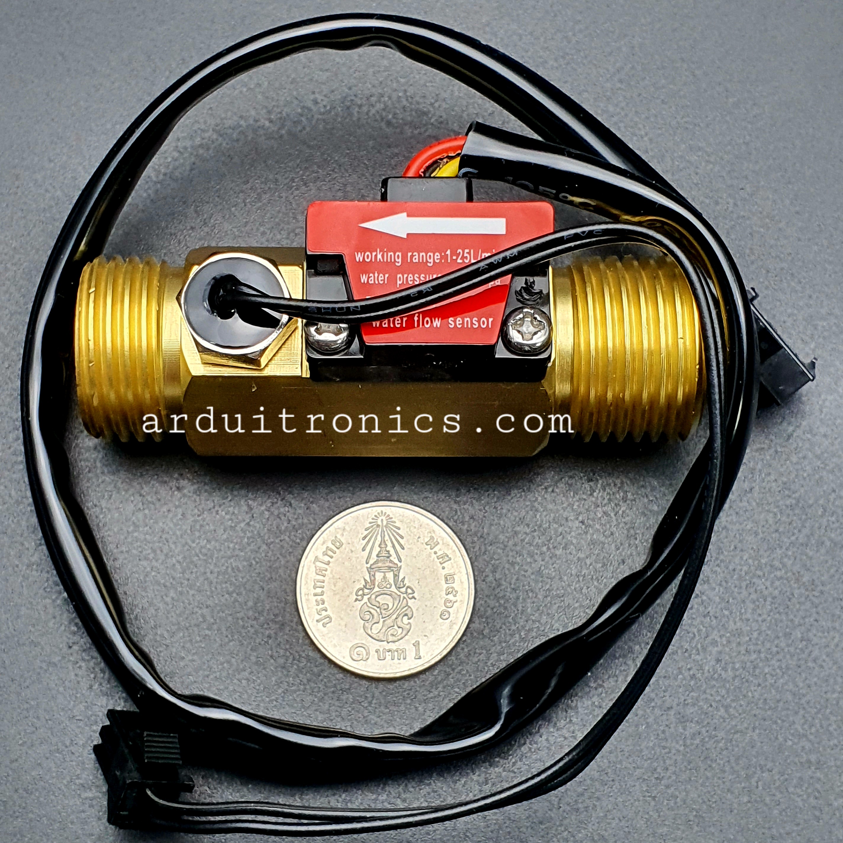 B7 เซ็นเซอร์วัดอัตราการไหลของน้ำ ทองแหลือง 1/2นิ้ว 4หุน Water Flow sensor 1-25L/min Size 66 mm With Temperature Probe