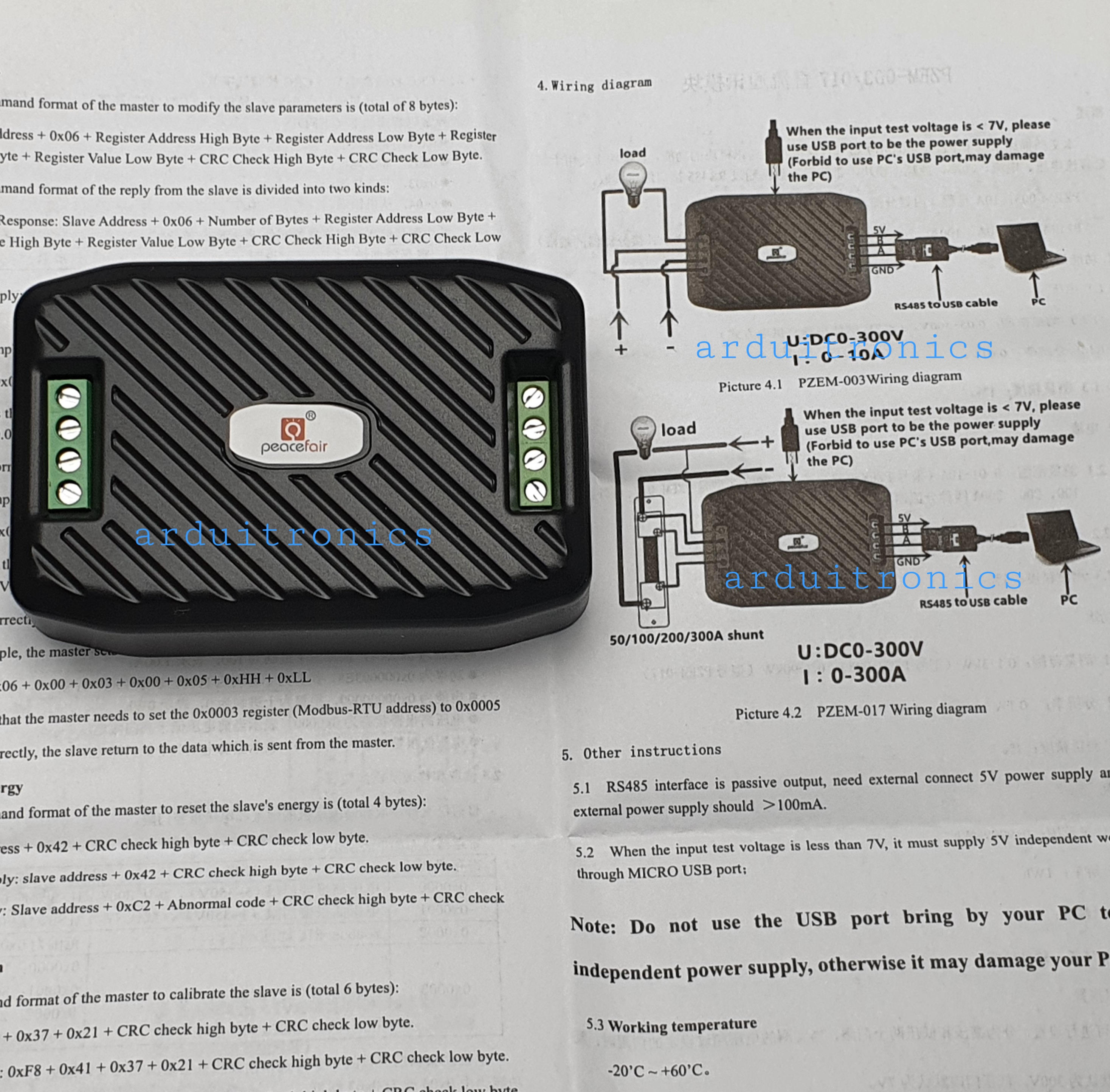 PZEM-003 Voltmeter DC 0-300V 10A โวลตมิเตอร์ RS485 Modbus เครื่องตรวจจับพลังงานไฟฟ้ากระแสตรง แบบมีกรอบใส่อย่างดี