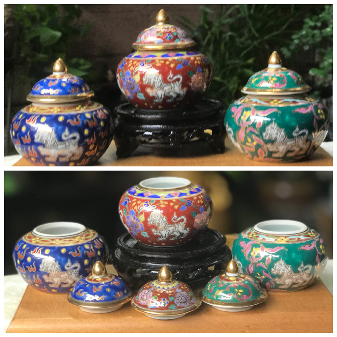 ￼ราคาเริ่มต้น 550 บาท อายุกว่า 30 ปี โถปริกเบญจรงค์เขียนลวดลายและสิงห์ลายน้ำทอง สิงห์ Singha - บริษัท บุญรอด วาระครบ 60 ปี เมื่อปี 2536
