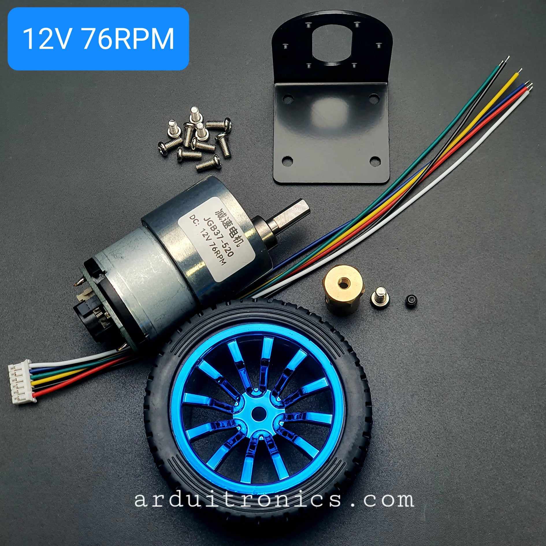 JGB37-520 Encoder Motor Set Kit 6mm Shaft with Mounting Bracket มอเตอร์เกียร์ DC 12V ความเร็วรอบ 76 RPM