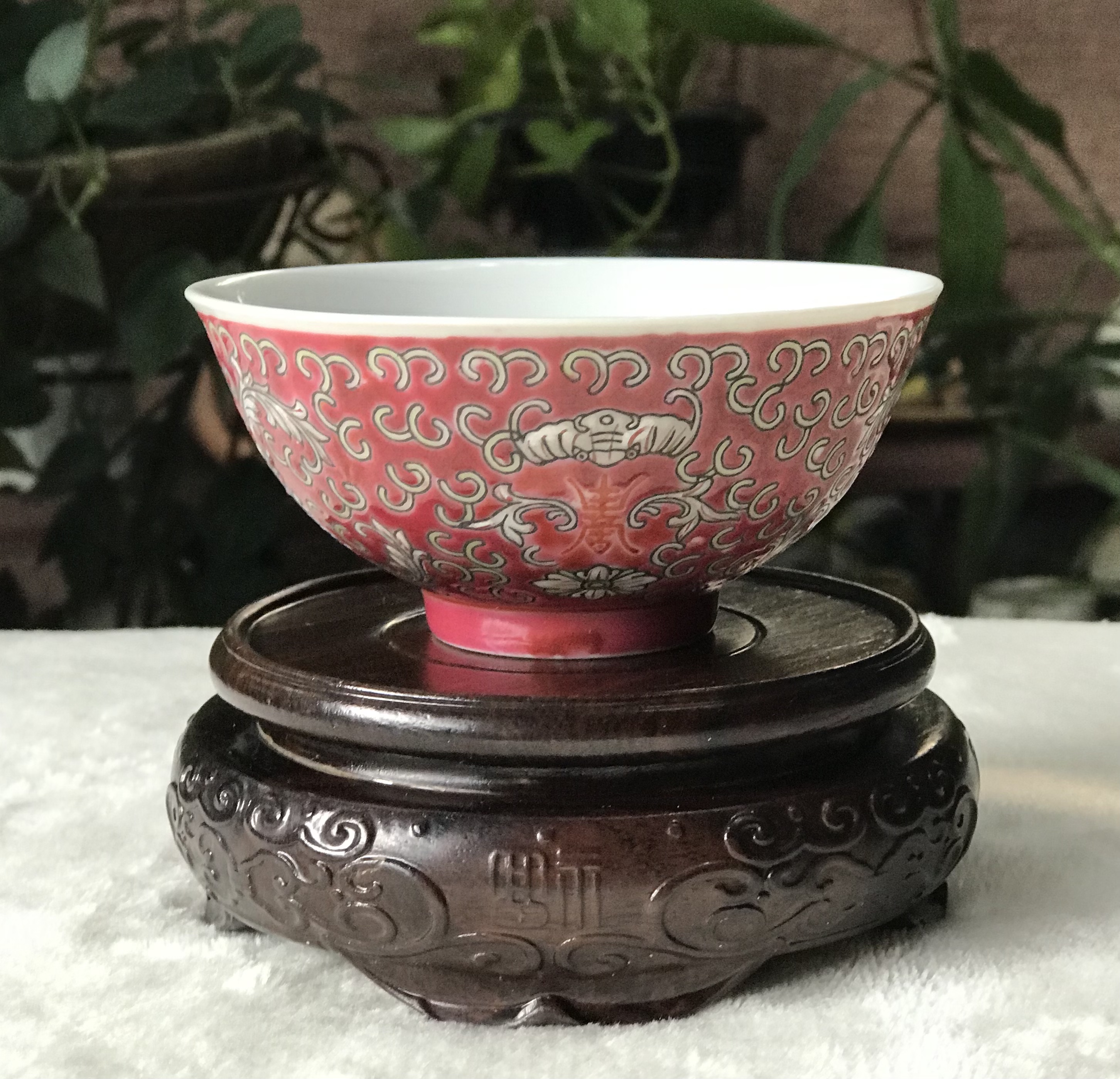 ถ้วยกระเบื้องกังใส โปร่งแสง ลายบ่วงสิ่ว(อายุวัฒนะ) บ่วงซิ่วลายนูน Chinese Bajarong Bowl