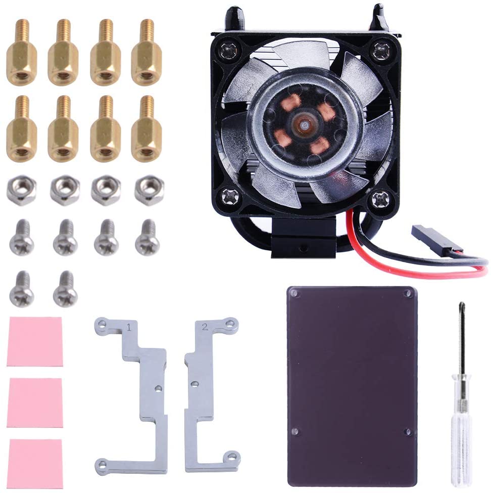 Black - ICE Tower CPU Cooling Fan for RPi 4B / 3B+/ 3B (สีดำ) with RGB LED