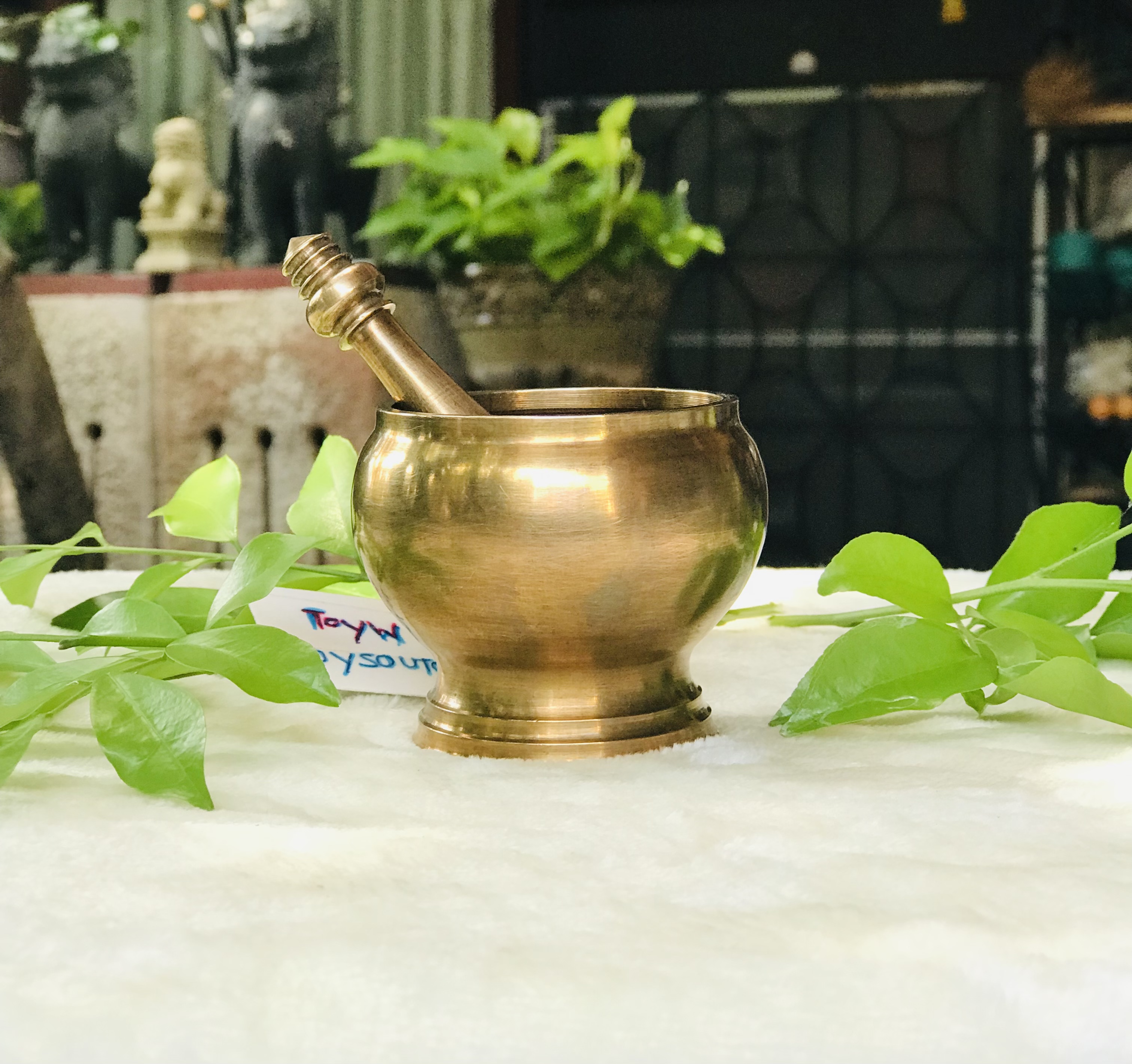Antique Brass Mortar Grinder Drugs งานเก่าหนาๆ หนักๆ ครกบดยาทองเหลืองพร้อมสาก โกร่งบดยาโบราณ