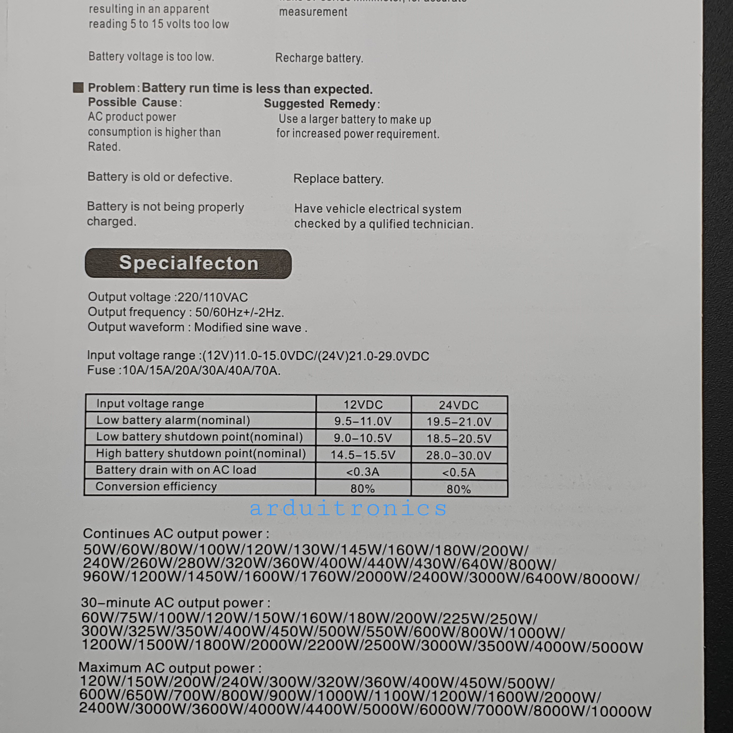 DC to AC Power Inverter 1000W 12VDC to 220VAC 50 Hz (modified Sine Wave) สีดำ