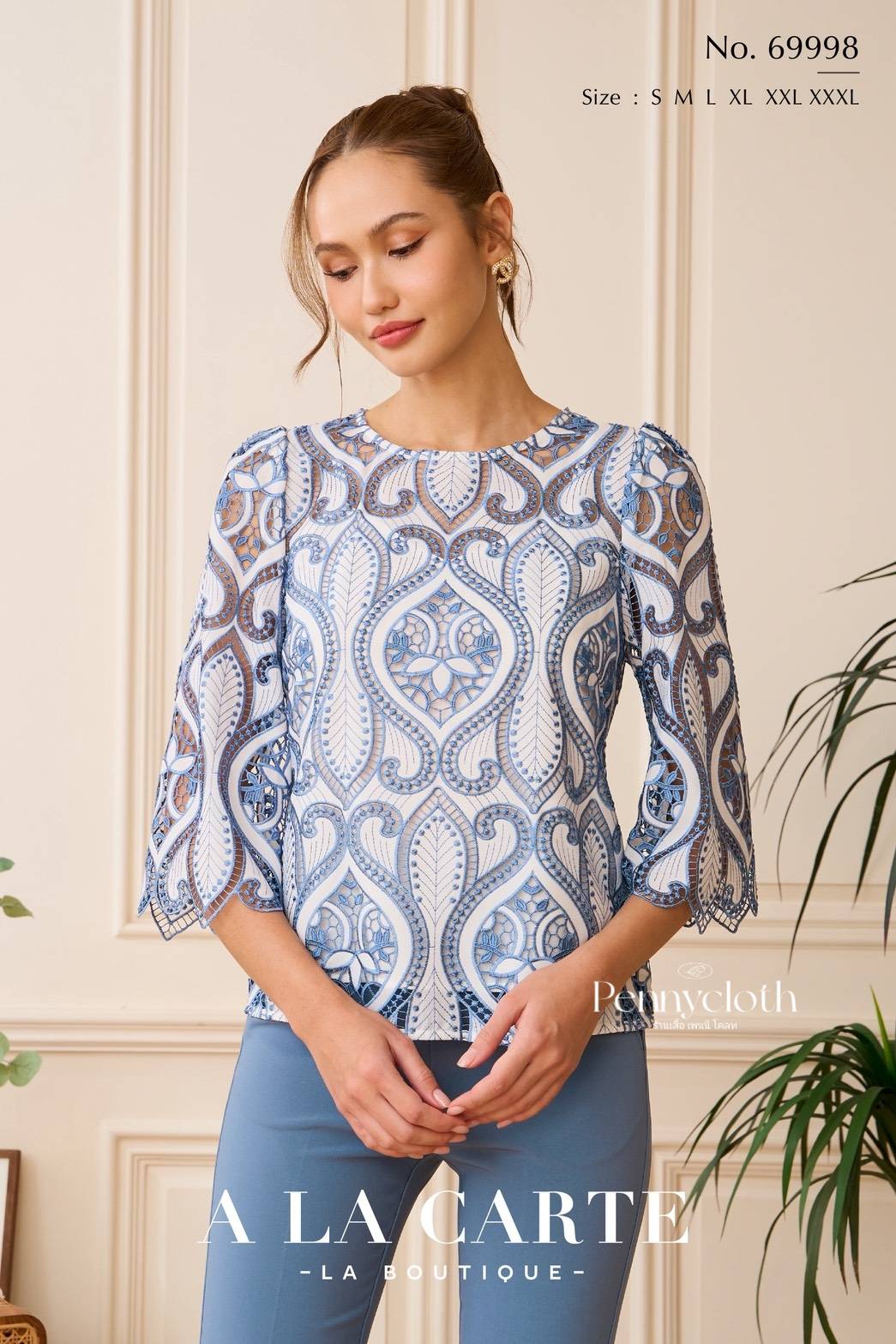 A La Carte รหัส 69998 เสื้องานปักลูกไม้จอร์เจีย คอกลม แข 3 ส่วนแฟร์ สวยหรู