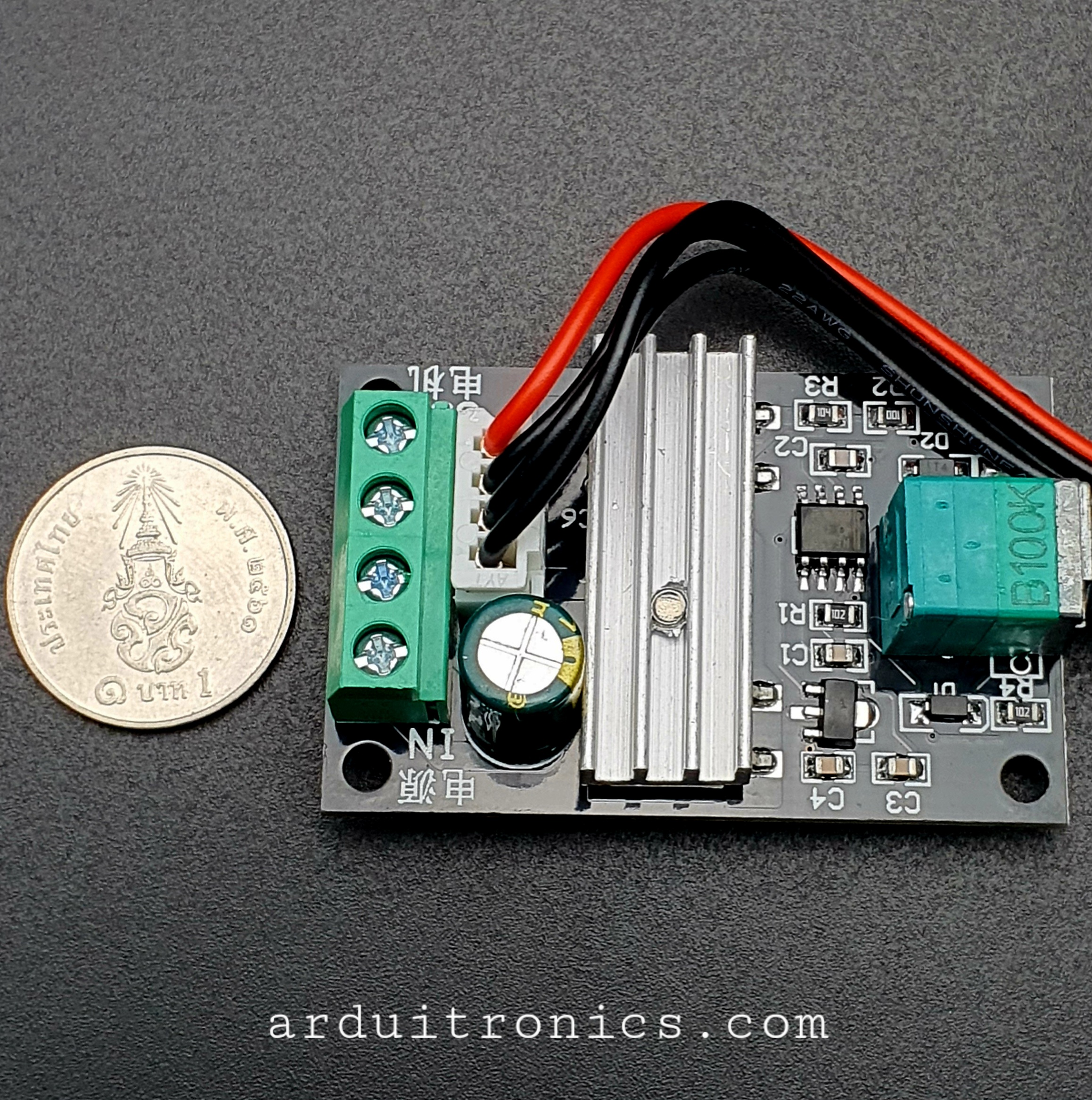 PWM DC Motor Speed Control 6-28Vdc 3A Module (ปุ่มหมุนสำหรับคุมความเร็วและมีสายสวิตซ์ปิดและเปิด2ระดับ)