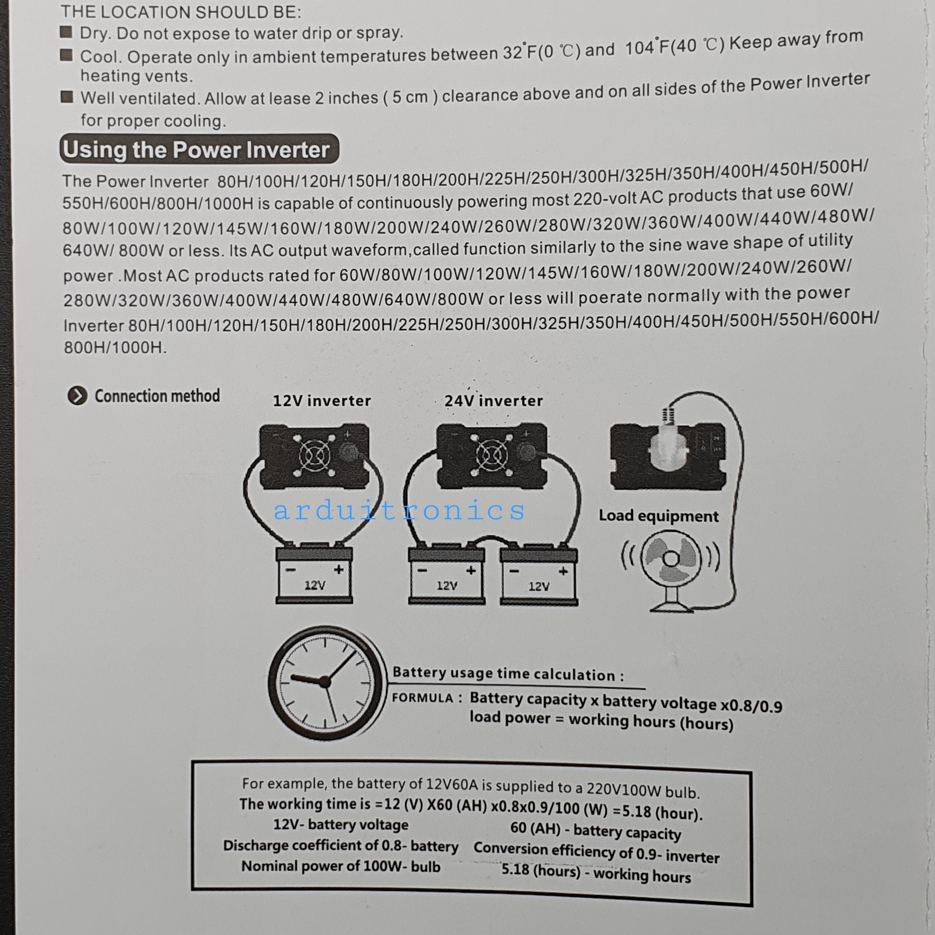 DC to AC Power Inverter 1000W 12VDC to 220VAC 50 Hz (modified Sine Wave) สีดำ