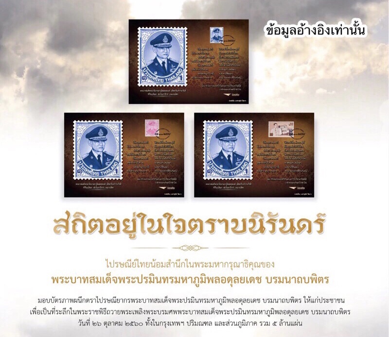 แผ่นละ 299 บาท เก่าเก็บ การ์ด บัตรภาพที่ระลึกผนึกตราไปรษณียากรพระบรมฉายาลักษณ์พระบาทสมเด็จพระเจ้าอยู่หัว รัชกาลที่ 9 ชนิด 7 บาท Thailand 2016 cards of King Rama IX