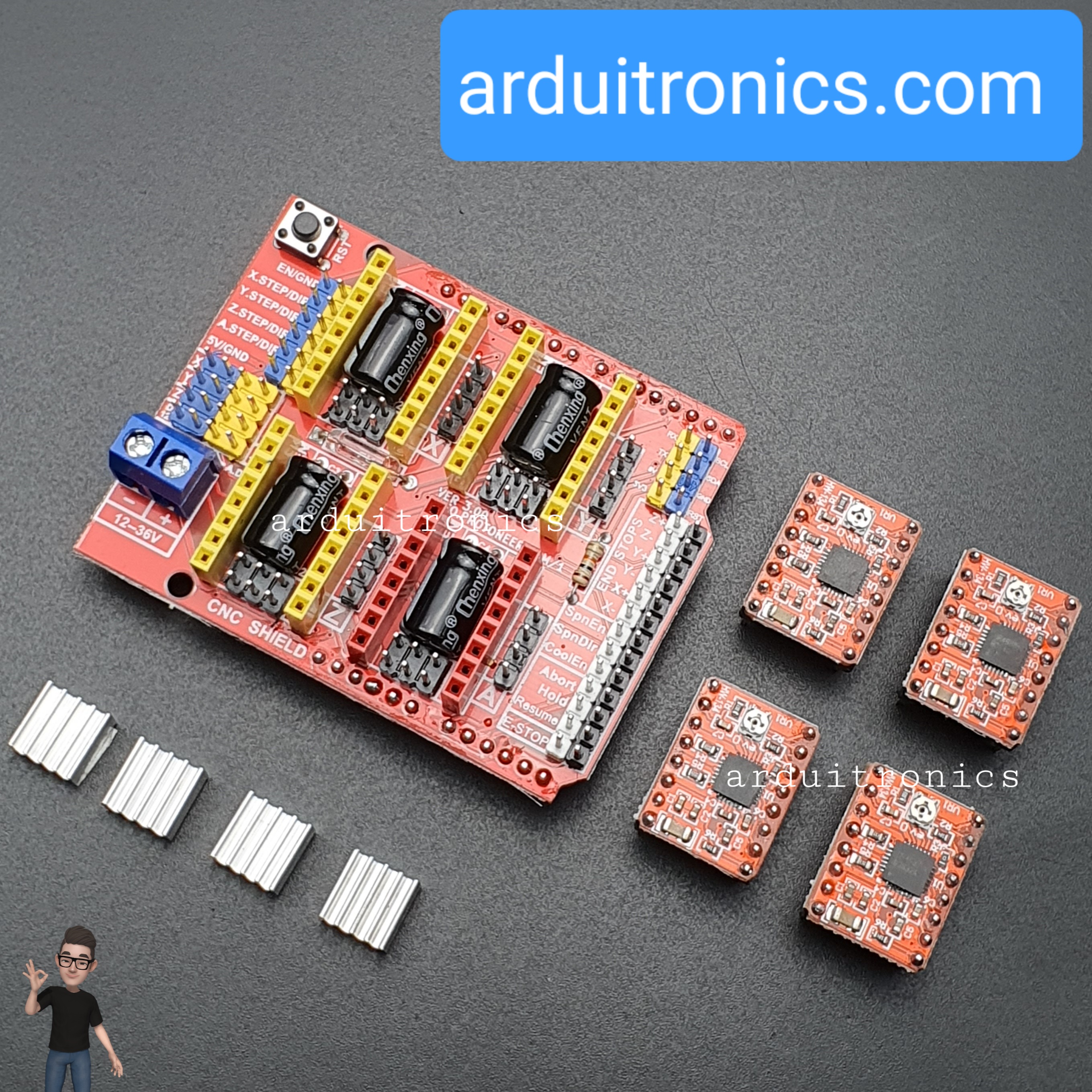 CNC Shield V3 for Arduino Kit (CNC Shield + 4 x Motor Drives with Heat Sink)