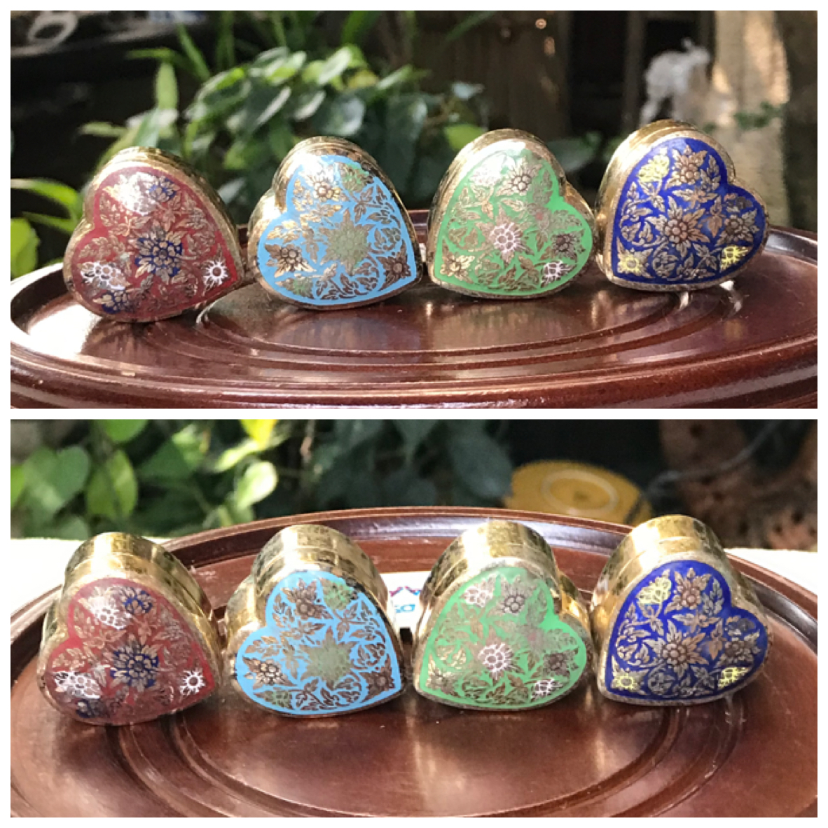 Antique Brass 4 ชิ้น งานทองเหลืองเก่า ตลับทองเหลืองลงยา ตลับขี้ผึ้งทองเหลืองลงยา ใส่ของมงคล มวลสาร