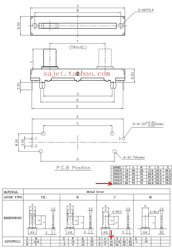 Sliding Potentiometer Mono 10 kOhm 75mm 2W