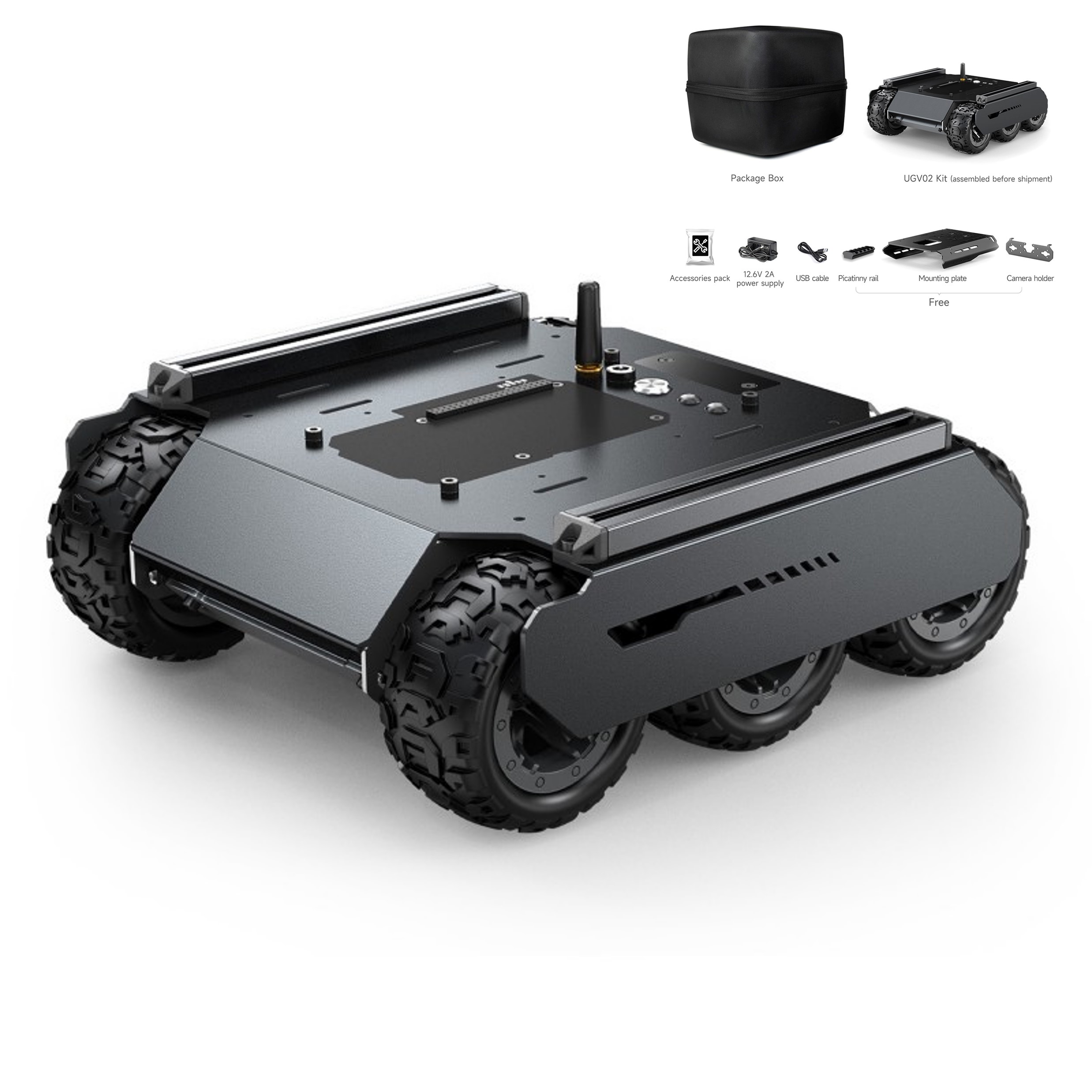 Flexible and Expandable 6x4 Off-Road UGV, With Extension Rails and ESP32 Slave Computer, 6 wheels 4WD Mobile Robot Chassis (แท้ Waveshare) มาพร้อมกล่องใส่กันกระแทกคุณภาพสูง