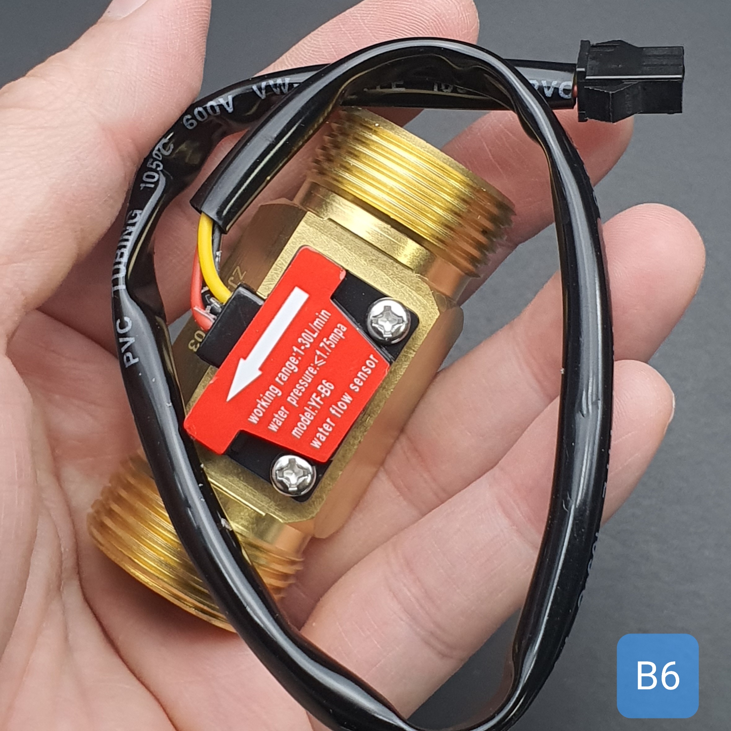 B6 เซ็นเซอร์วัดอัตราการไหลของน้ำ ทองแหลือง 3/4นิ้ว 6หุน Water Flow sensor 1-30L/min Size 60 mm