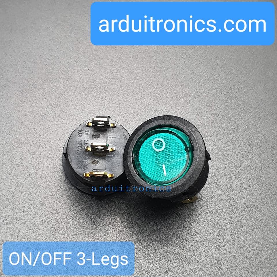 สวิตช์ไฟเปิด/ปิด KCD1 Rocker Switch Round 20mm 6A 250V 3 ขา On/Off - สีเขียว สีดำ