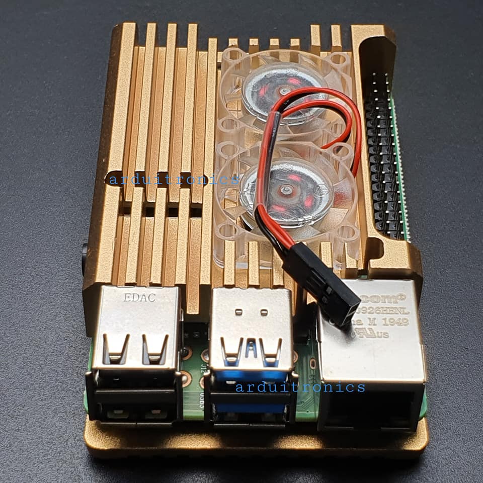 Aluminium Case for Raspberry Pi 4 with Dual Fan (Gold) แบบที่ 1