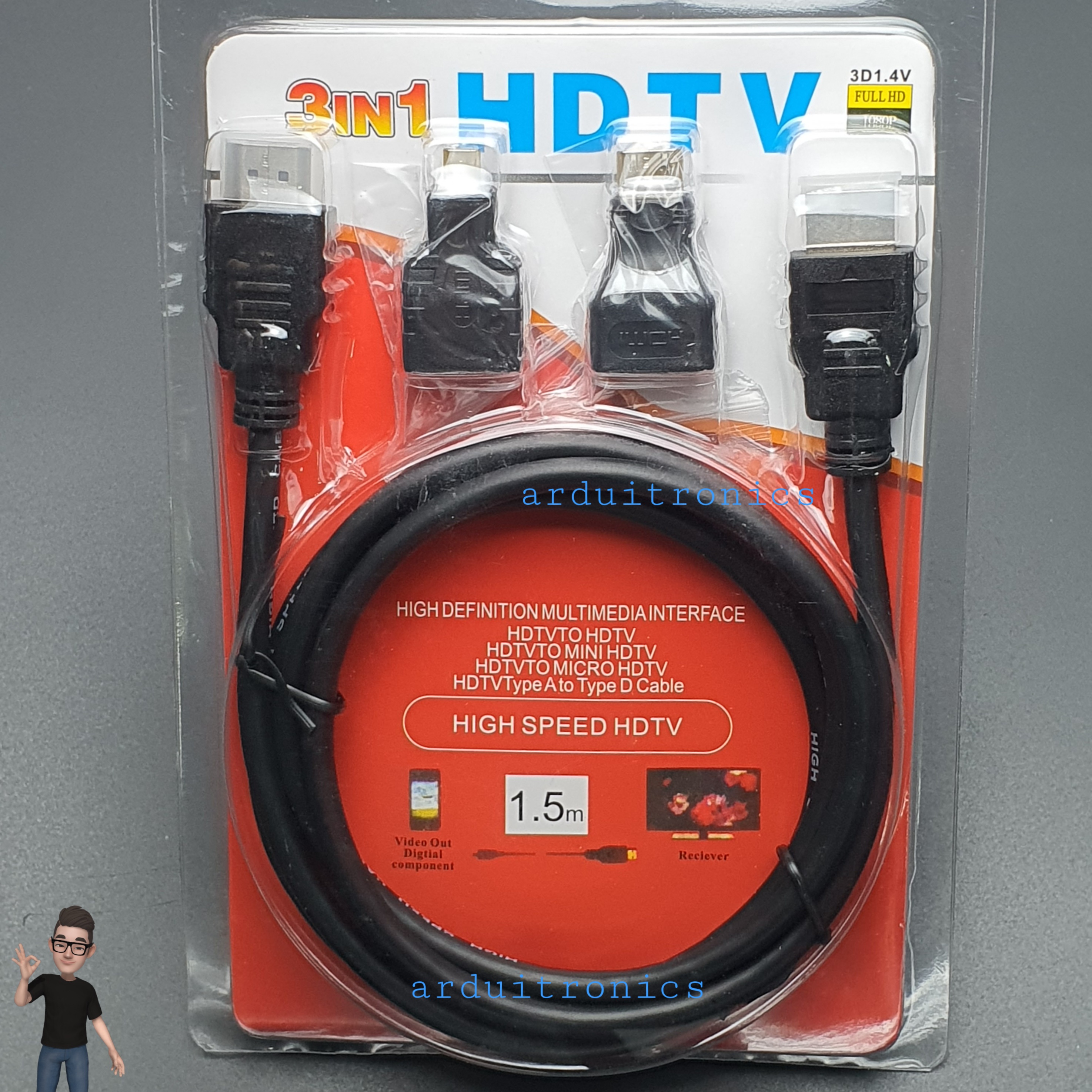 สายแปลง HD HDMI 3 in 1 อะแดปเตอร์ mini micro HDMI เป็นสาย HDMI (1.5m)