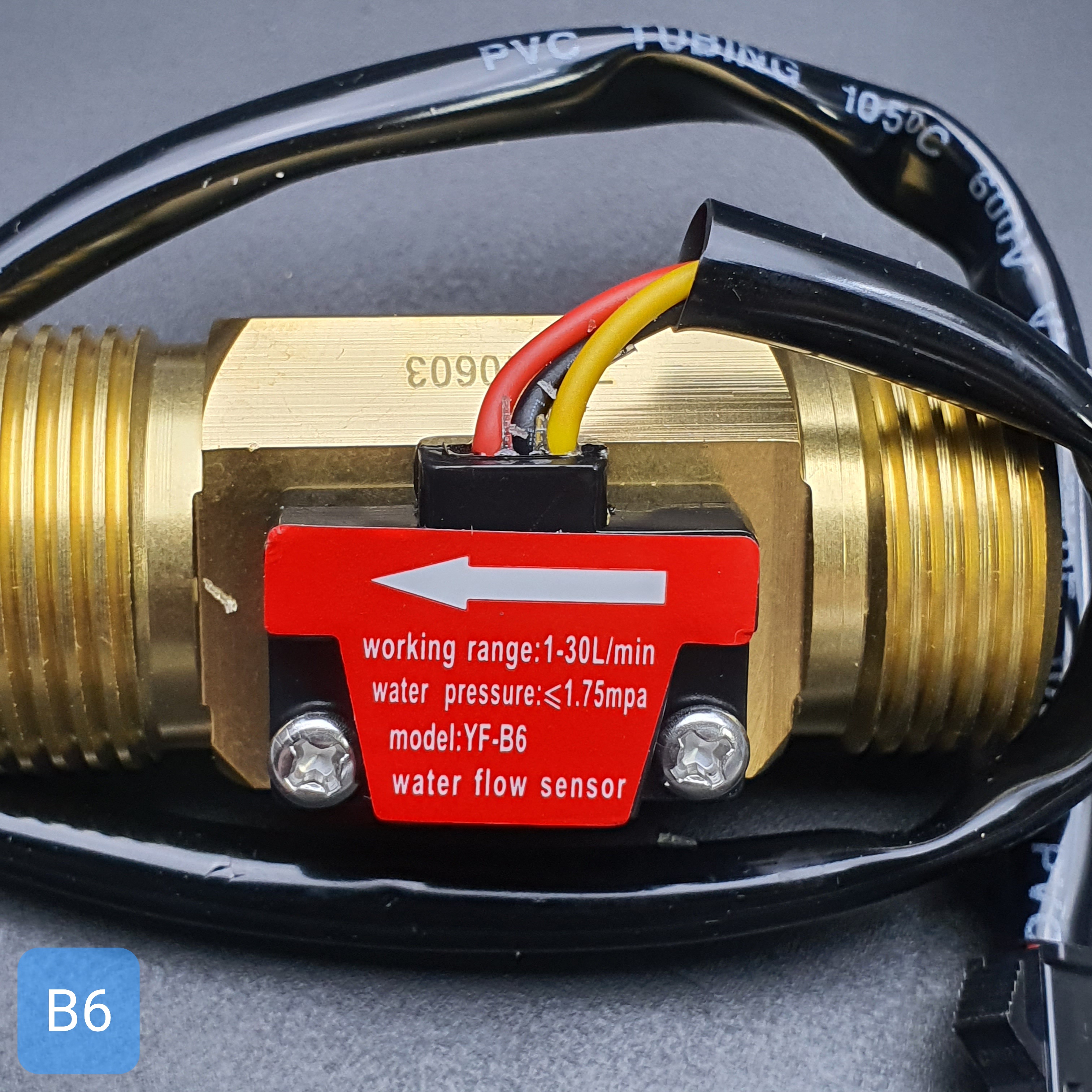 B6 เซ็นเซอร์วัดอัตราการไหลของน้ำ ทองแหลือง 3/4นิ้ว 6หุน Water Flow sensor 1-30L/min Size 60 mm
