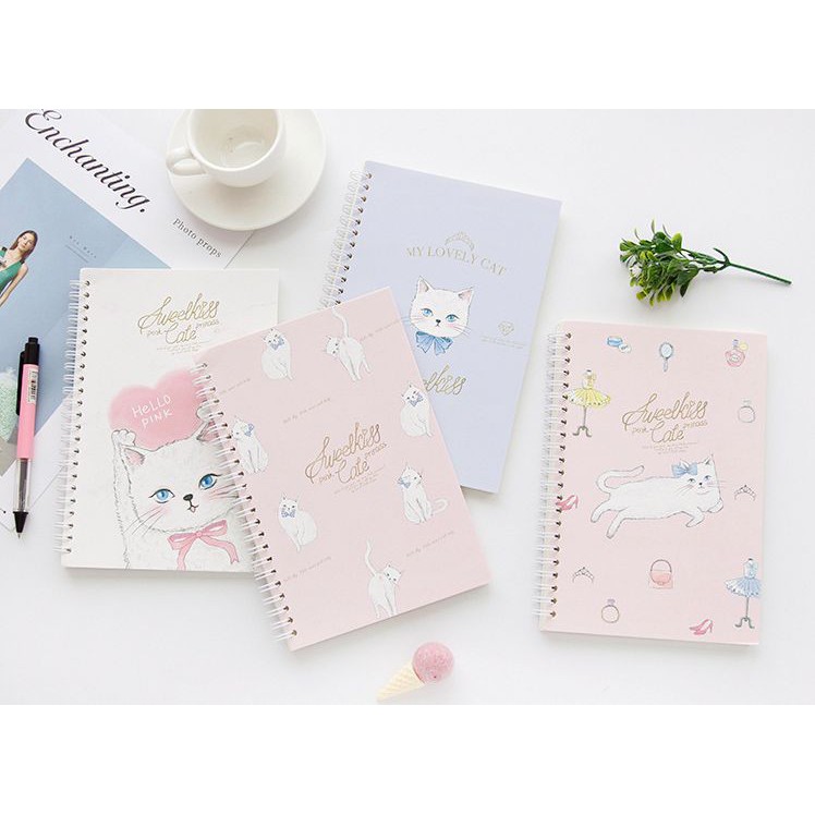 Ohmynote Princess Cat สมุดโน้ตน่ารัก ขนาด A5 สมุดเจ้าหญิงแมว เย็บริมลวด ชมพู