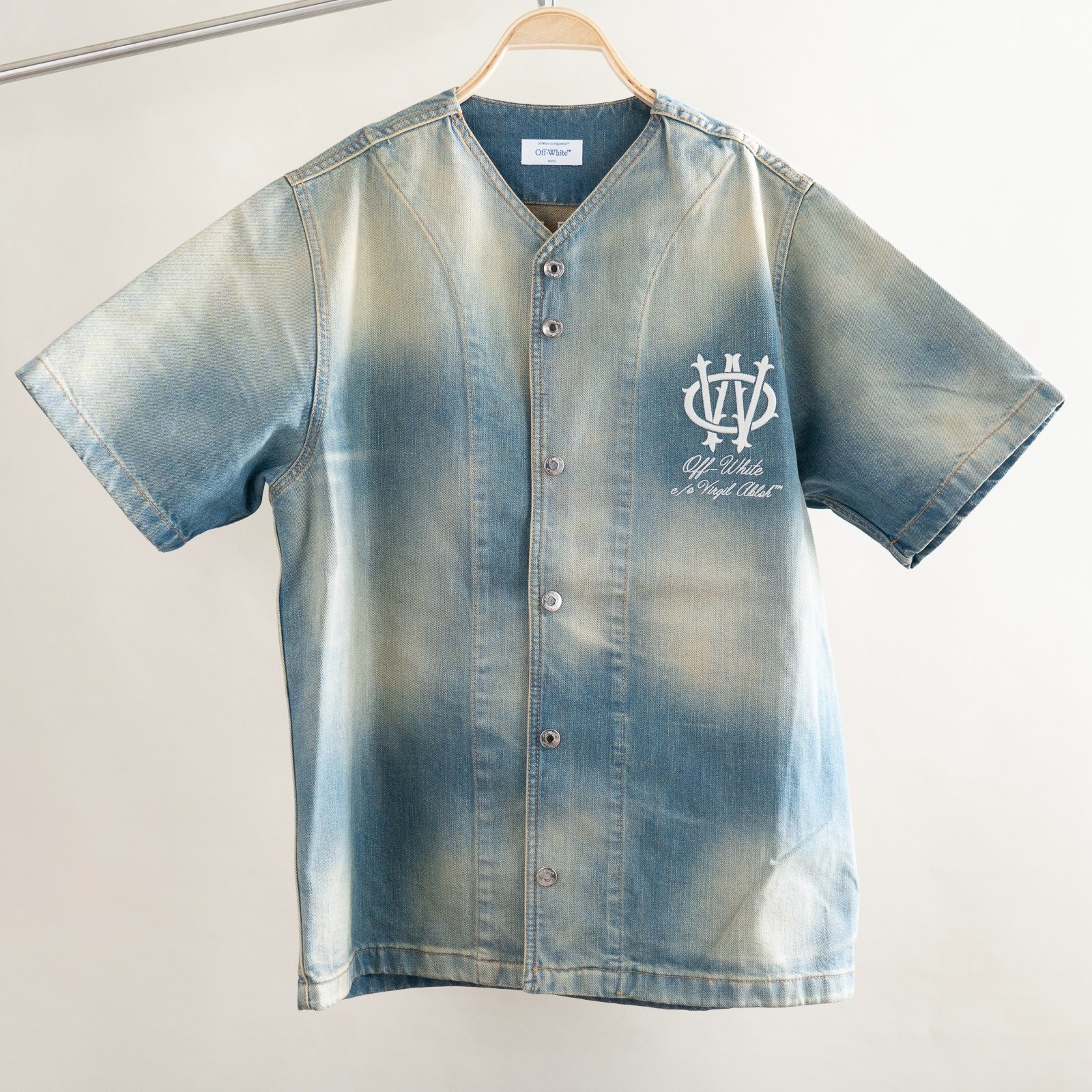 Off-White Gothic Denim Baseball Shirt – Dirty Blue