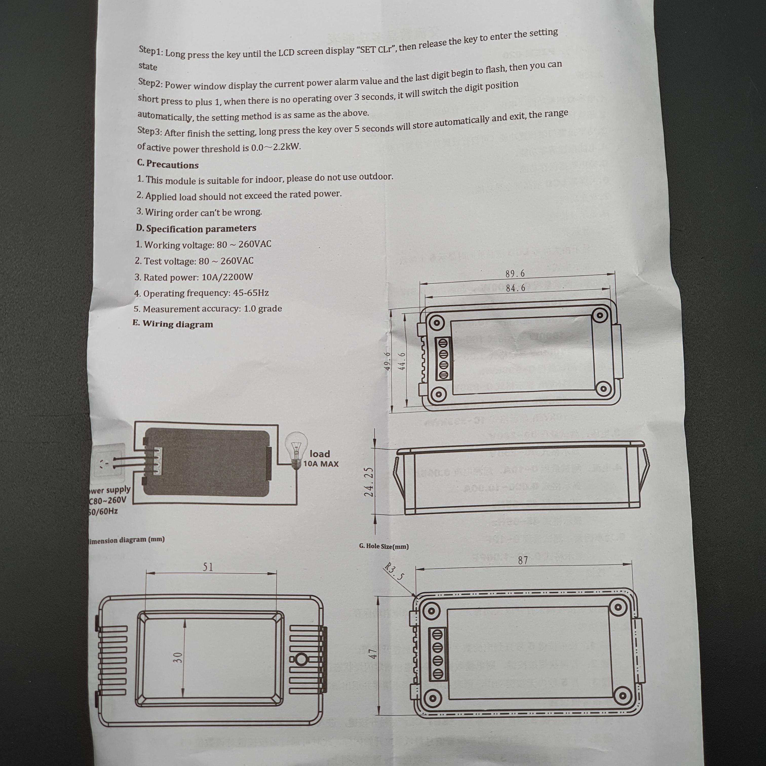 PZEM-020 10A AC Digital Power Meter มิเตอร์วัดการใช้พลังงาน
