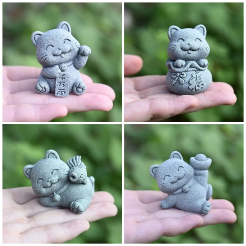 แมวหินทรายเรซิ่น 4 ชิ้น แมวการ์ตูน4cm