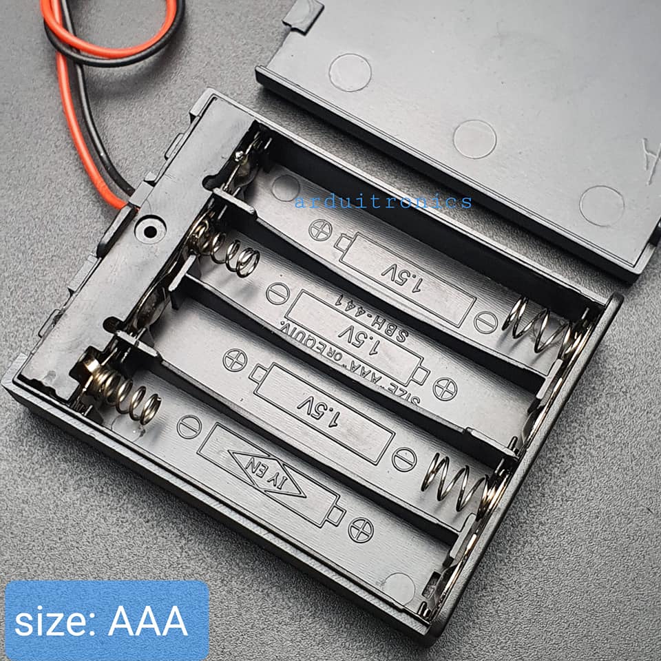Battery Box รางถ่าน 4 ก้อน AAA 6V (ก้อนละ 1.5V) แบบมีฝาปิด และมีสวิทช์เปิดปิด