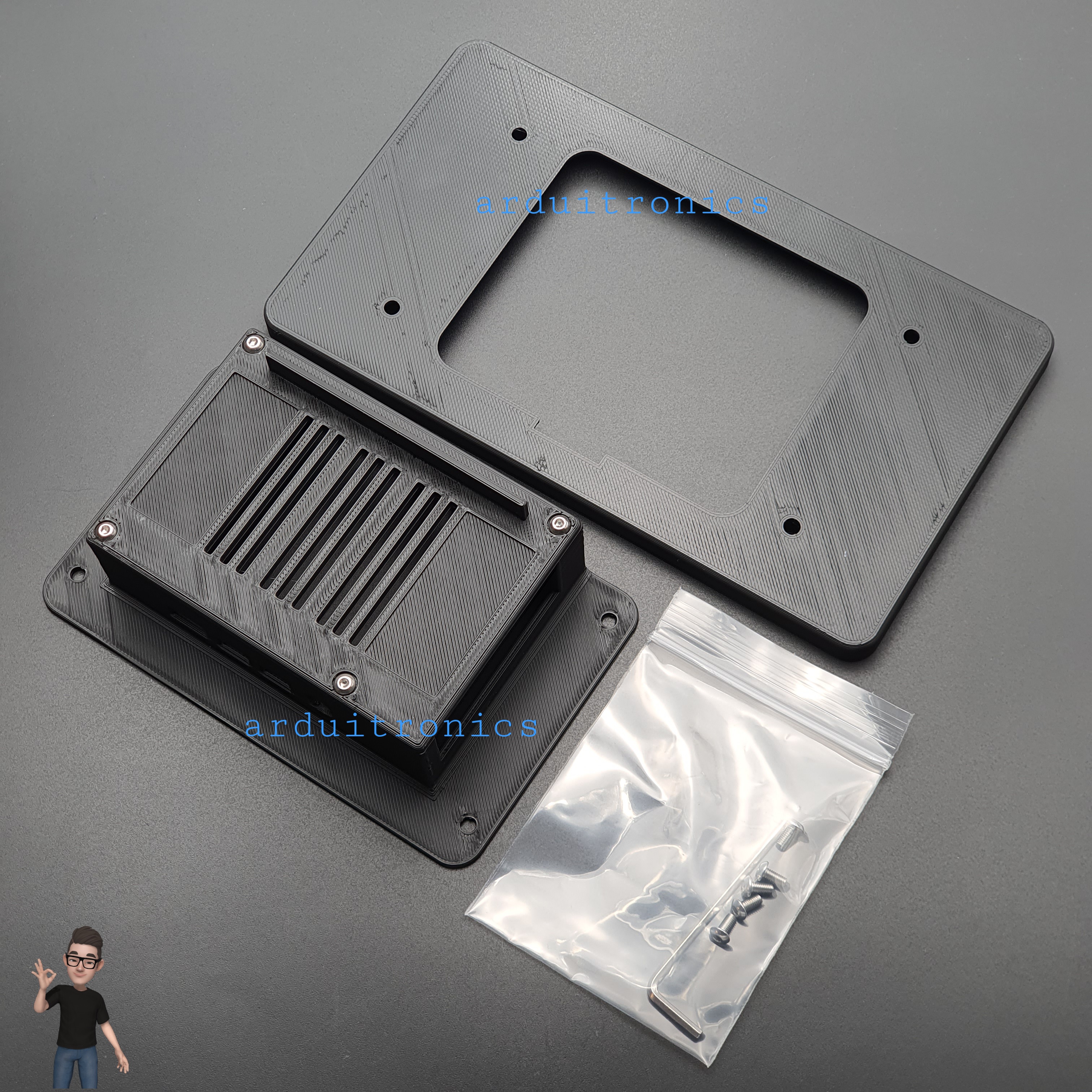 3D Printed Screen Case (Black) for Raspberry Pi Official 7 inch LCD Touchscreen