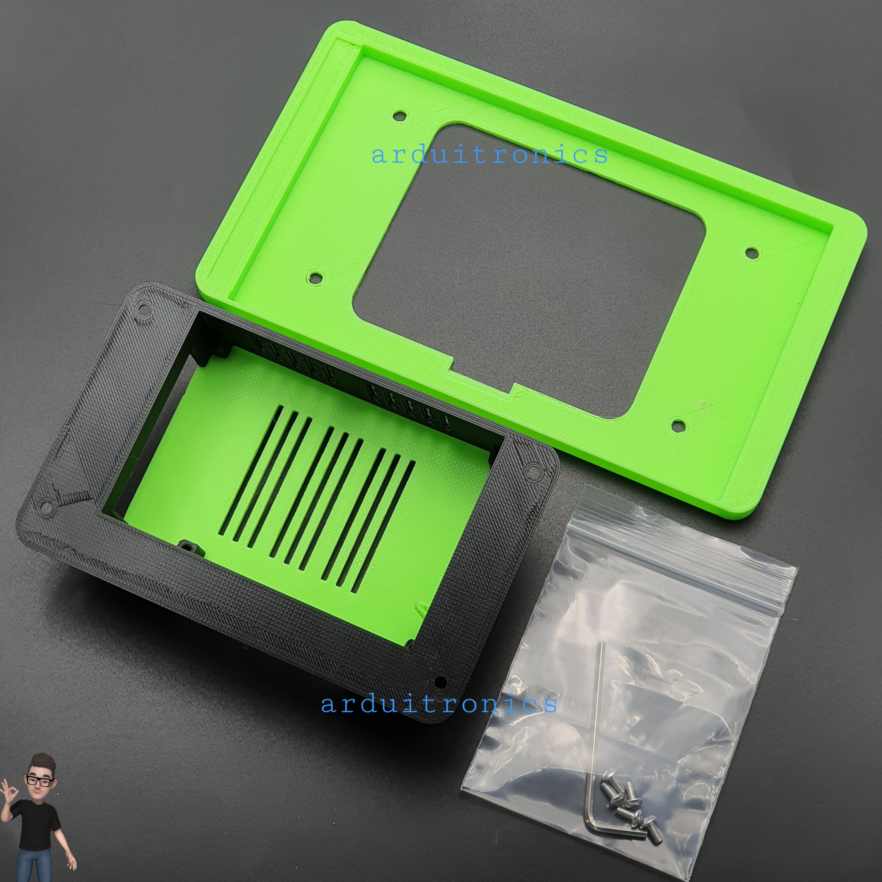3D Printed Screen Case (Green) for Raspberry Pi Official 7 inch LCD Touchscreen