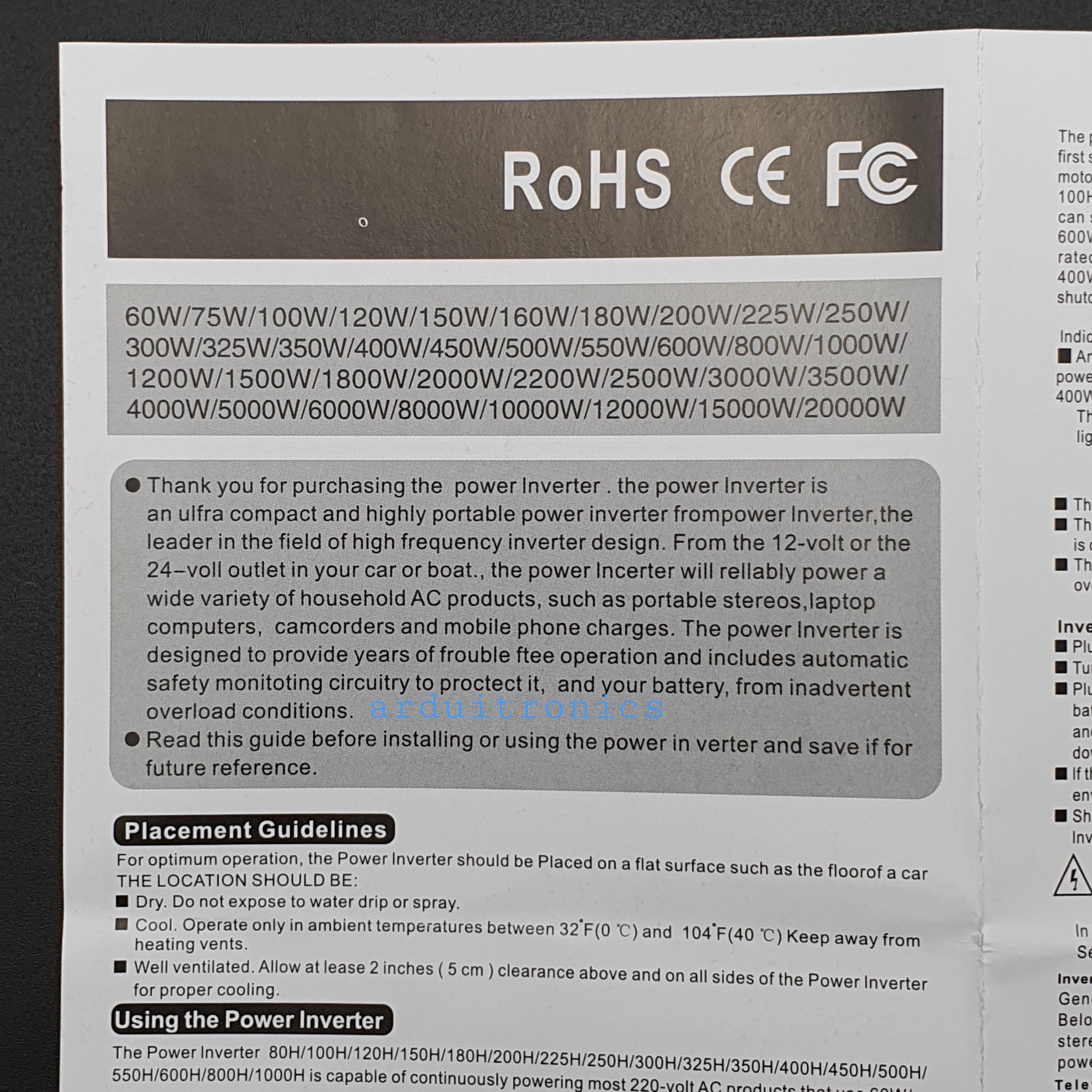 DC to AC Power Inverter 500W 12VDC to 220VAC 50 Hz (modified Sine Wave) สีดำ