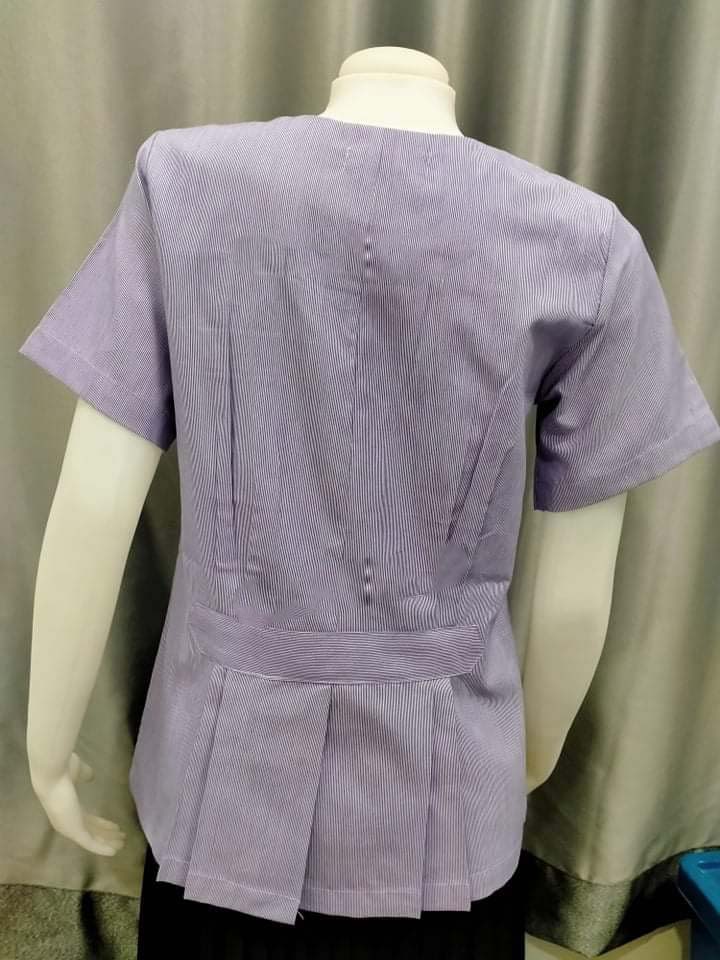 เสื้อริ้วม่วงขาว คอกลม ปักกระทรวงสาธารณสุข ผู้หญิง