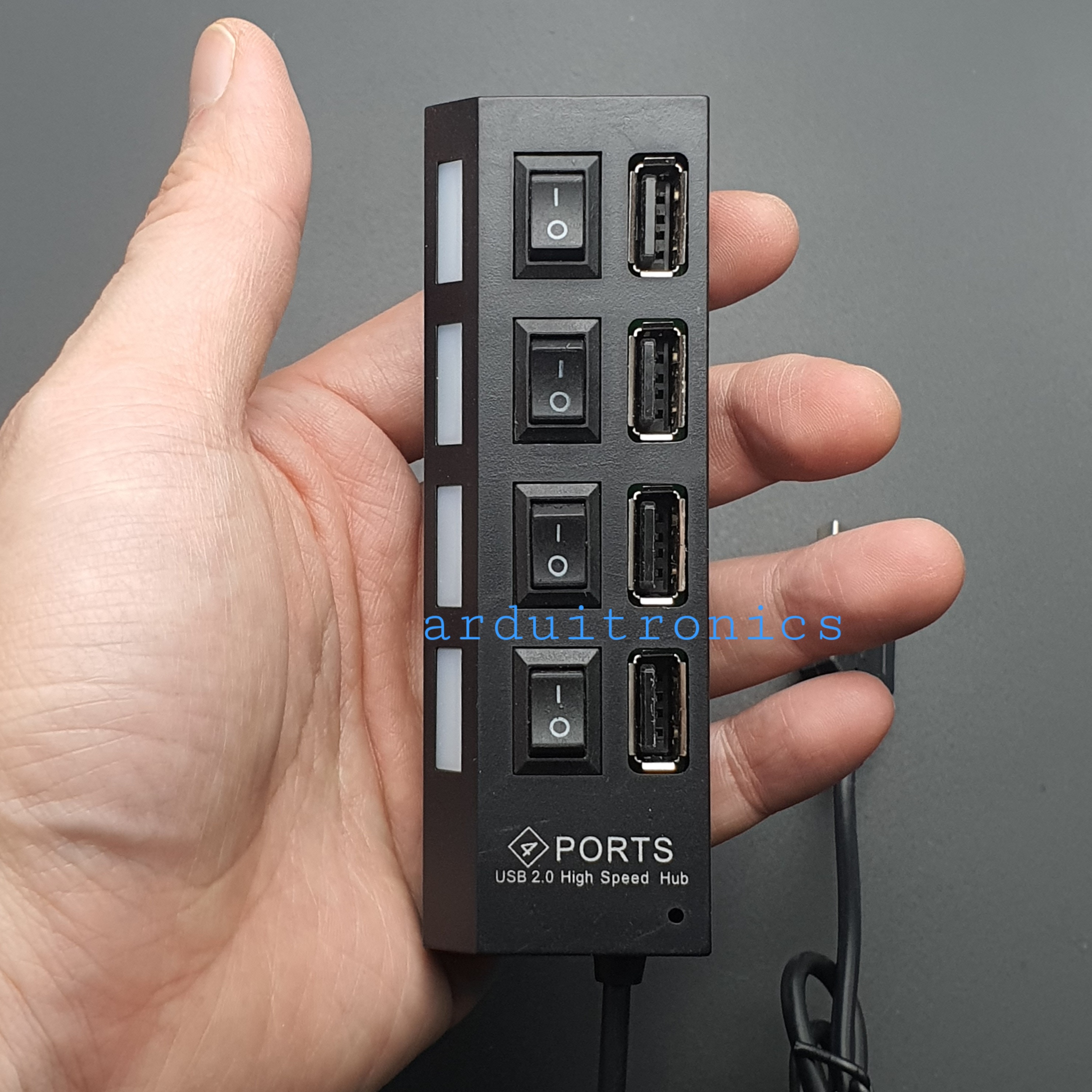 4 Ports USB Hub High-speed USB2.0 Individual LED Power Switches ( Black )