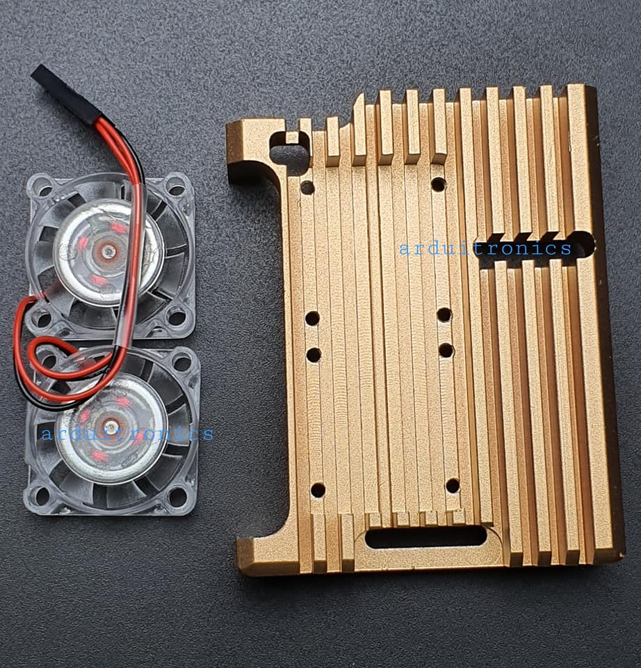 Aluminium Case for Raspberry Pi 4 with Dual Fan (Gold) แบบที่ 1