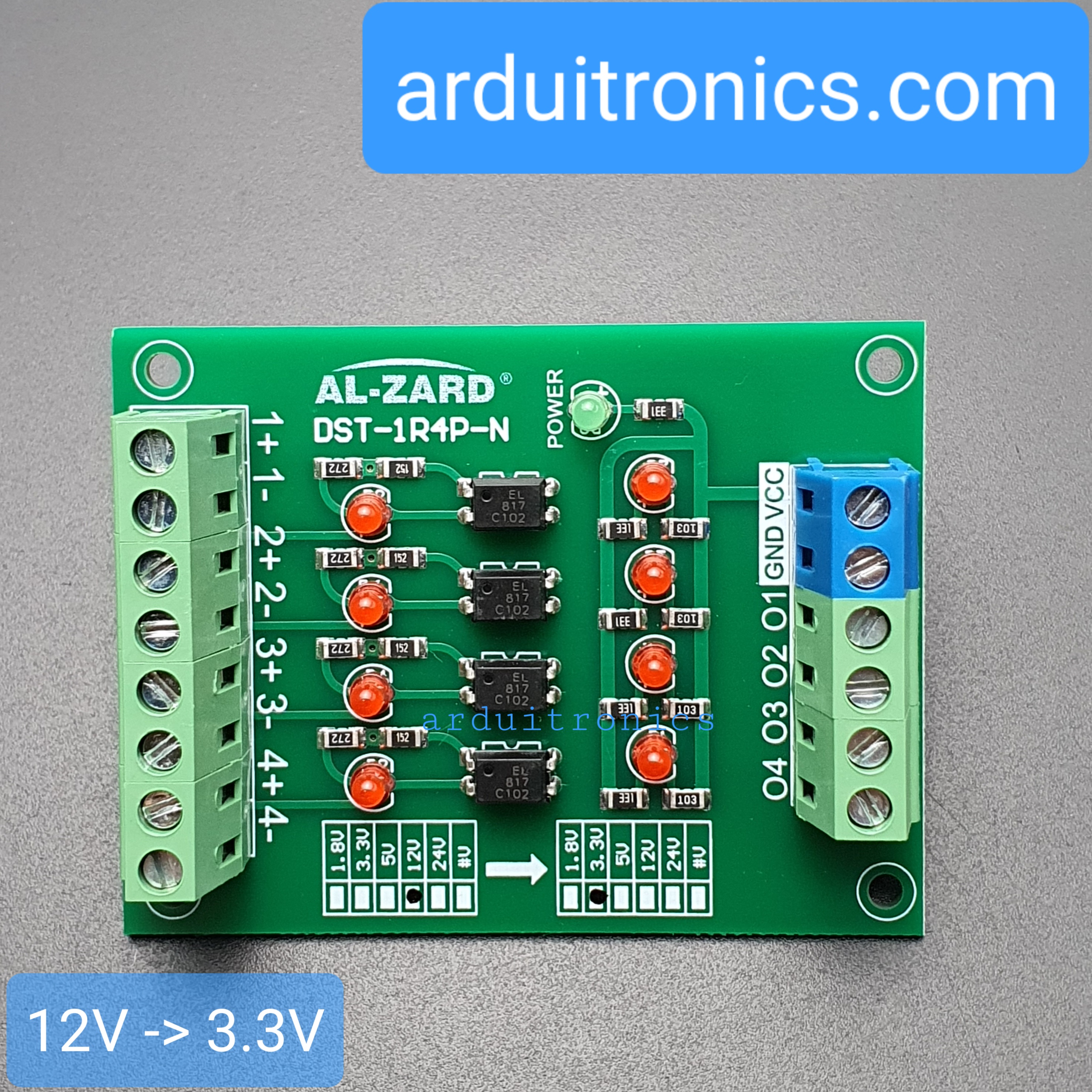 12V to 3.3V 4 Channel 12V - 3.3V Optocoupler Isolation Module PLC Signal Level Voltage Conversion Board