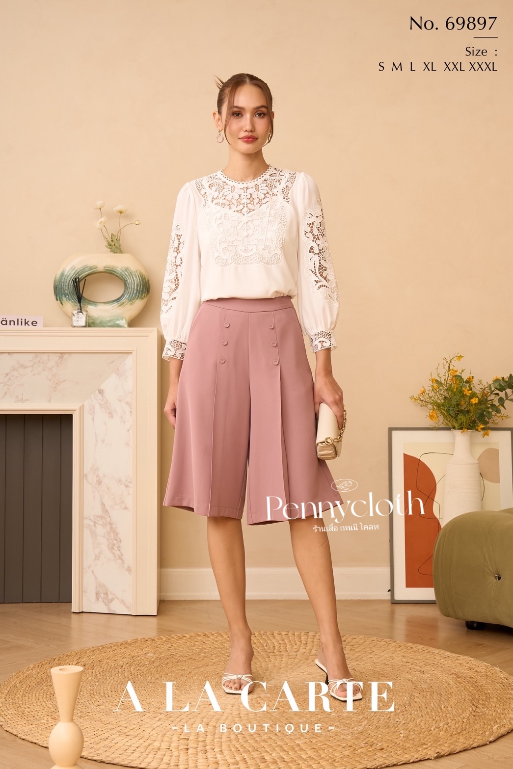 69897 เสื้อ A La Carte เสื้อชีฟองแต่งลูกไม้เนื้อทอ ช่วงอก และแขน by PENNY CLOTH