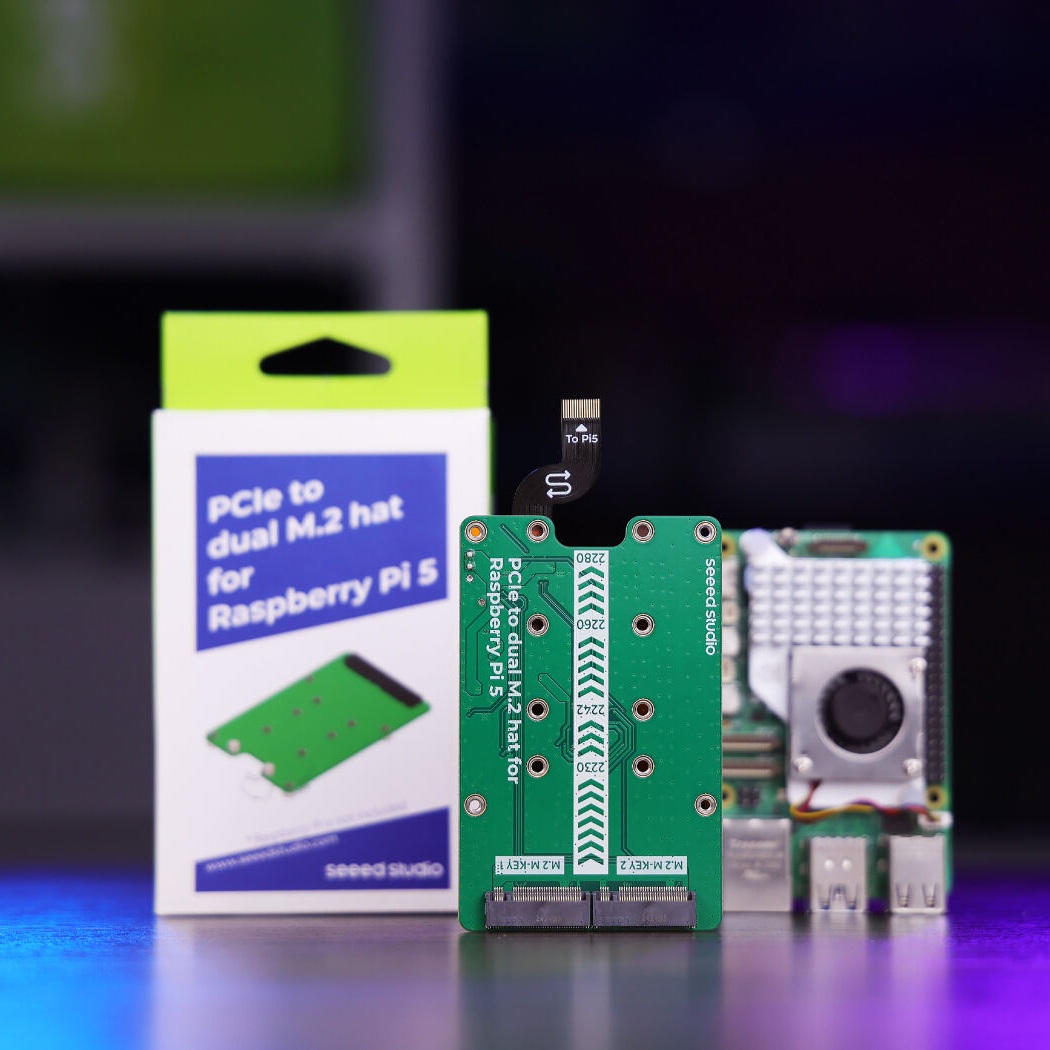 PCIe2.0 to dual M.2 hat for Raspberry Pi 5, Support NVMe SSD, Support Hailo8/8L (แท้จาก SeeedStudio)