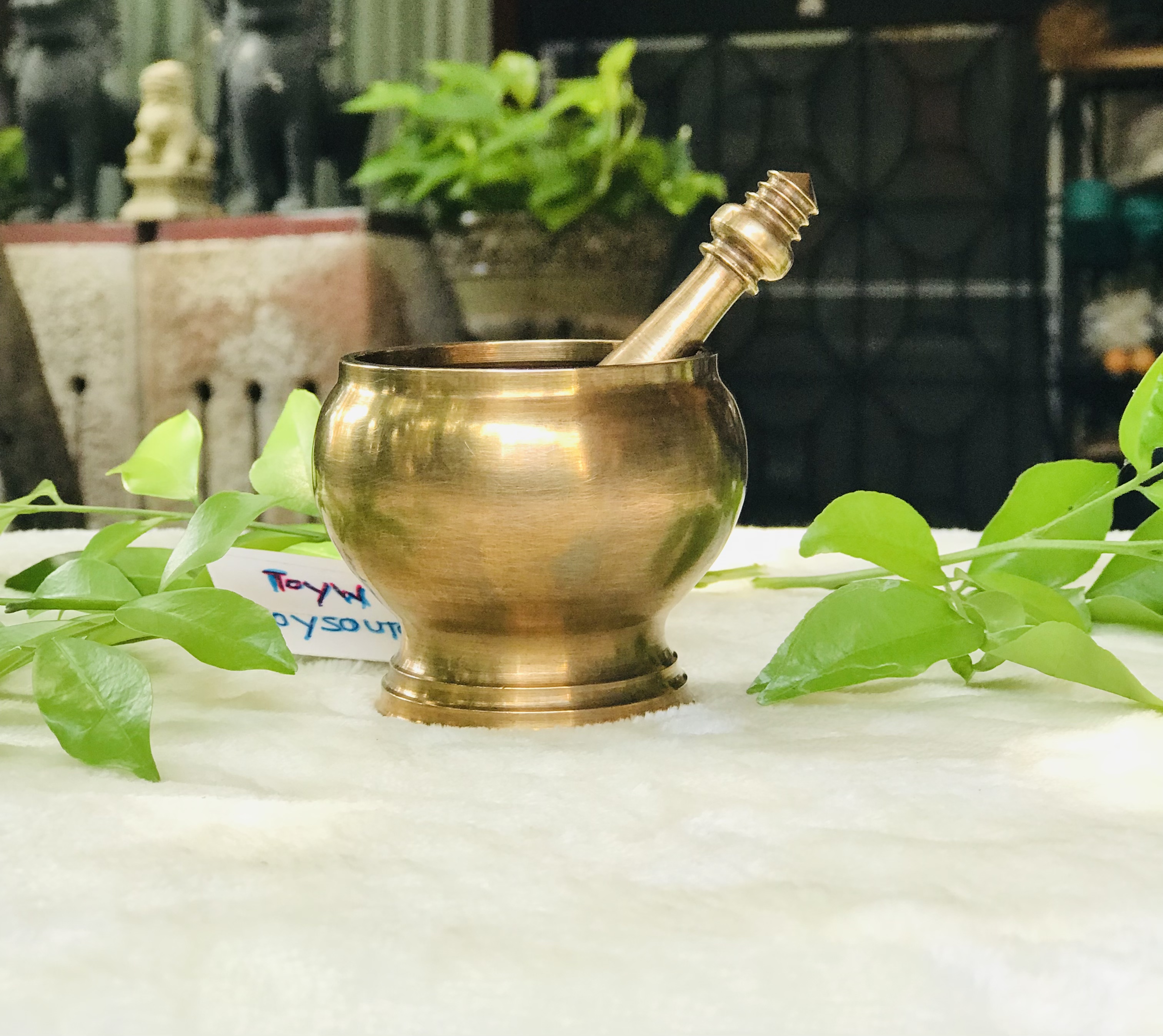 Antique Brass Mortar Grinder Drugs งานเก่าหนาๆ หนักๆ ครกบดยาทองเหลืองพร้อมสาก โกร่งบดยาโบราณ
