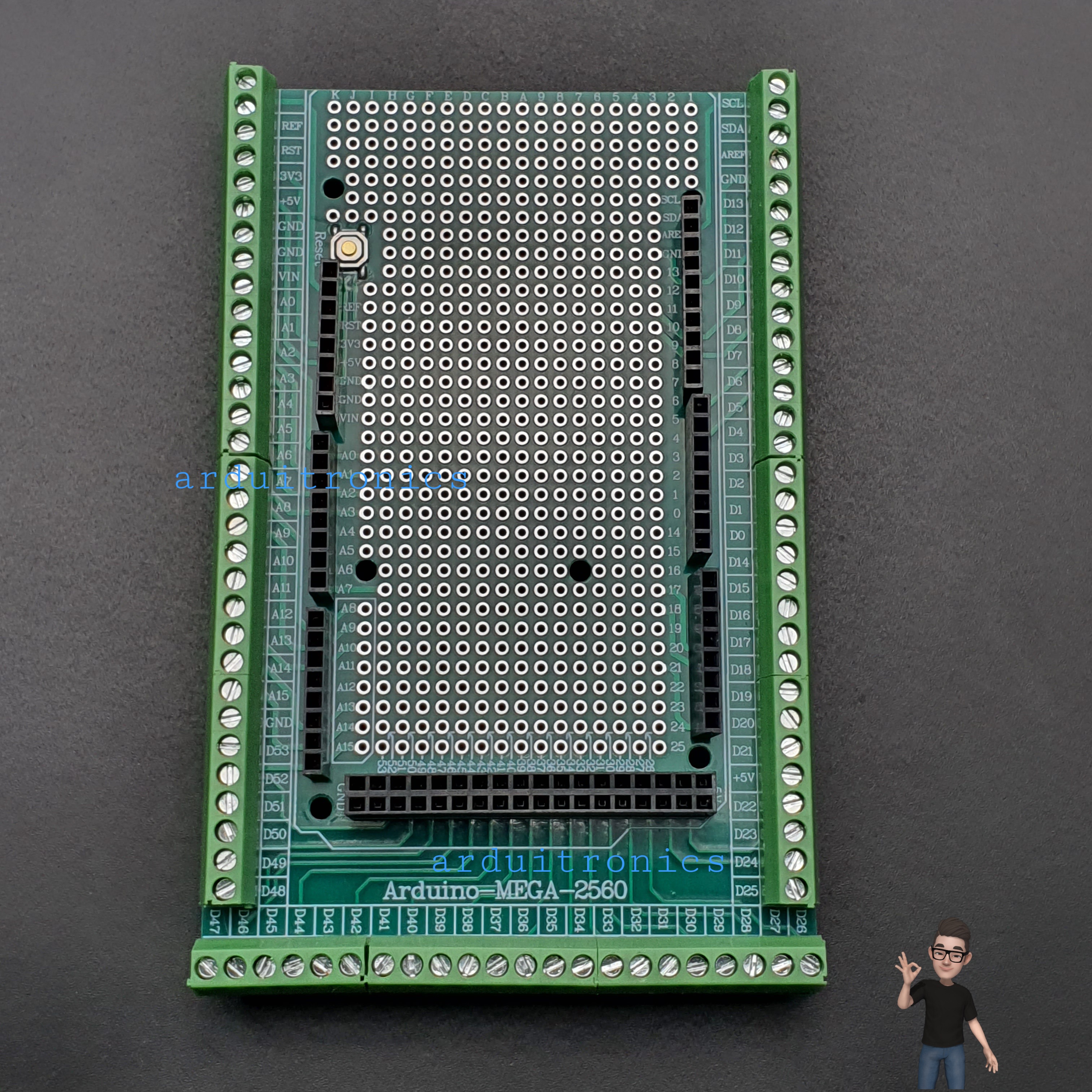 โมดูลขยายขา Mega2560 PCB Prototype Screw Terminal Block Shield for Arduino (บัคกรีแล้ว)