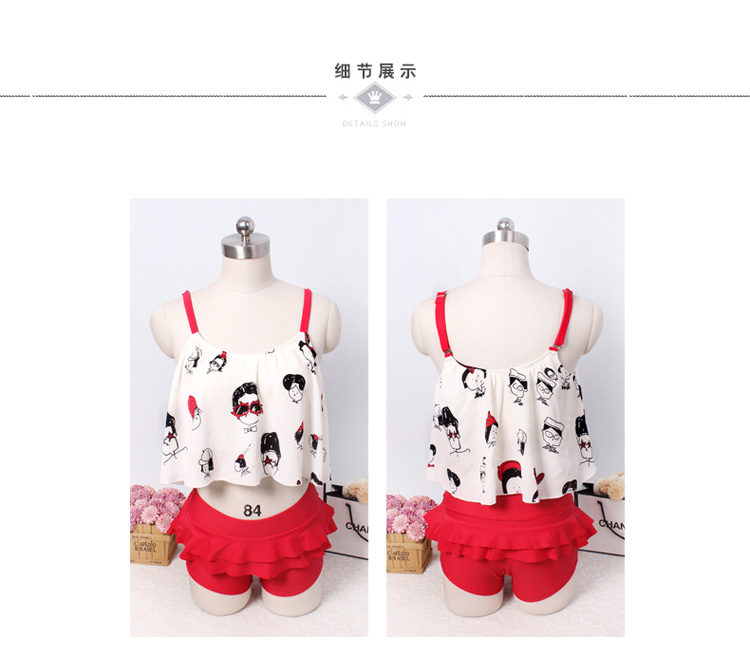 ***พรีออเดอร์***บิกินี่ชุดว่ายน้ำทูพีซ two-pieces สีขาวแดงลายการ์ตูนสีดำ สดใสน่ารักรับลมทะเล สวยเหมือนแบบค่ะ