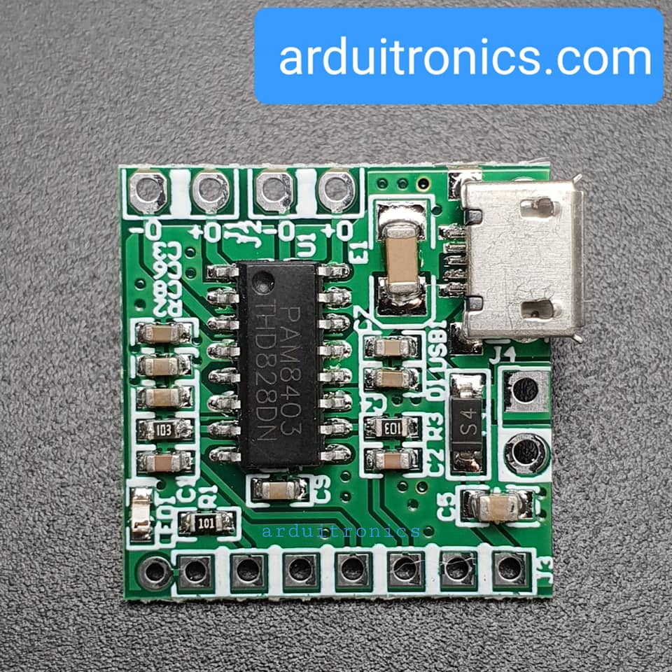 โมดูลขยายเสียง PAM8403 ClassD 3+3W ช่องจ่ายไฟแบบ Micro USB