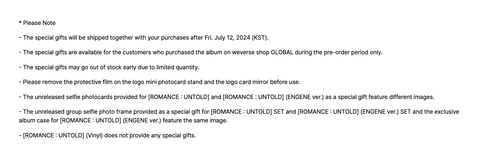 Enhypen - ROMANCE : UNTOLD แบบ ENGENE ver. - ครบ set ได้ของแถมเพิ่มจาก weverse shop - ส่งเรือ