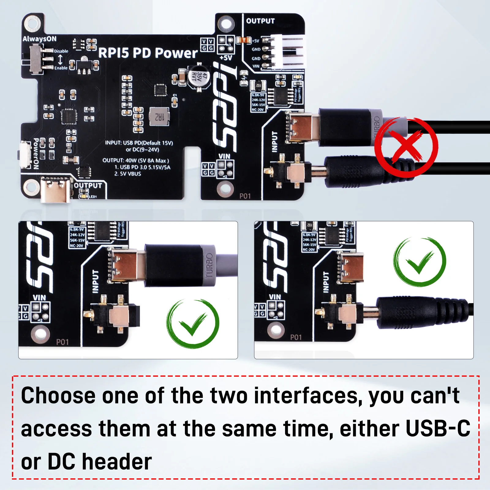 52Pi PD Power Expansion Board for Raspberry Pi 5 8GB 4GB, with Always-ON switch, Automatic Startup and Manual Power Control Function