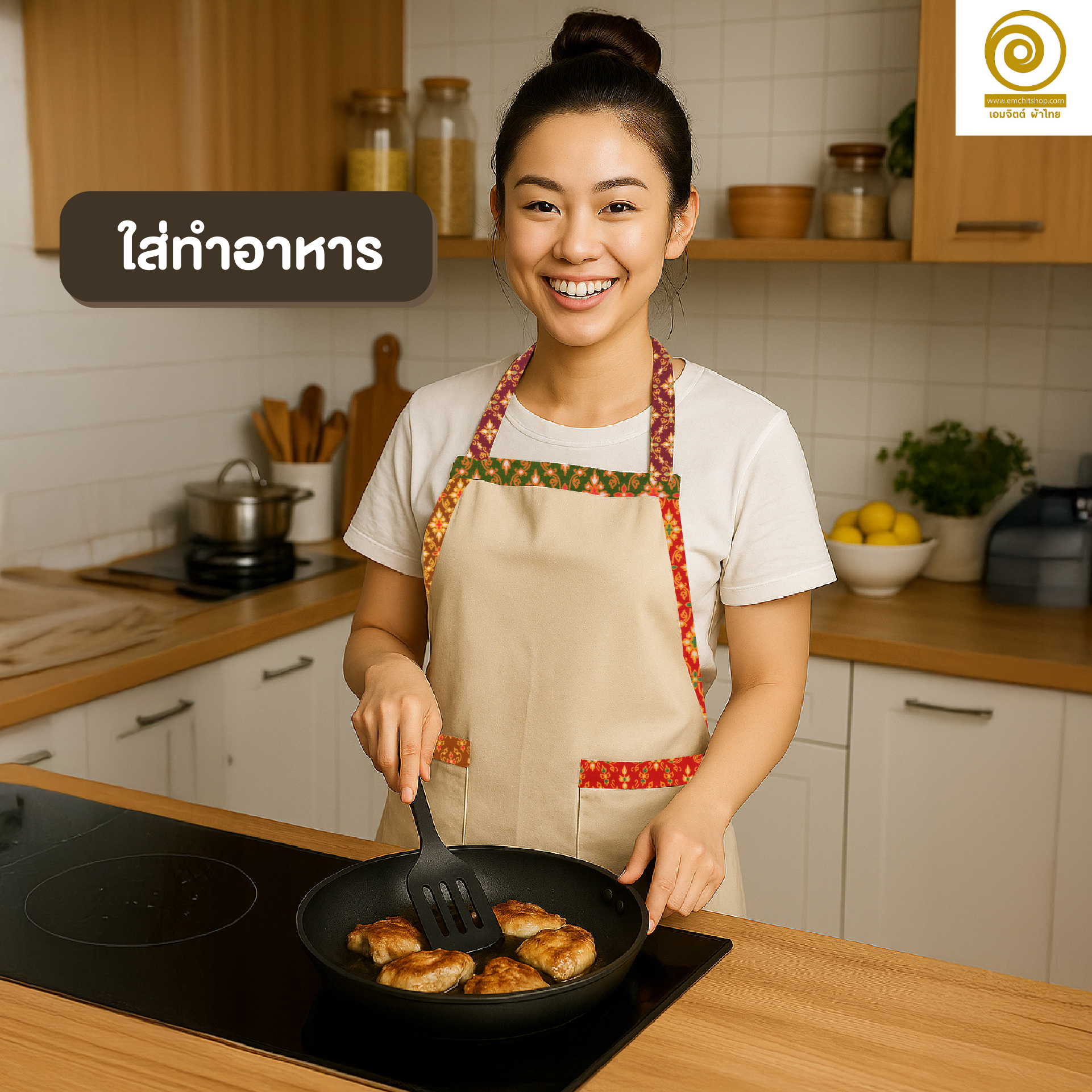 [RTW04] ผ้ากันเปื้อนขอบลายไทย สวย สุภาพ ใช้ได้ทุกงาน