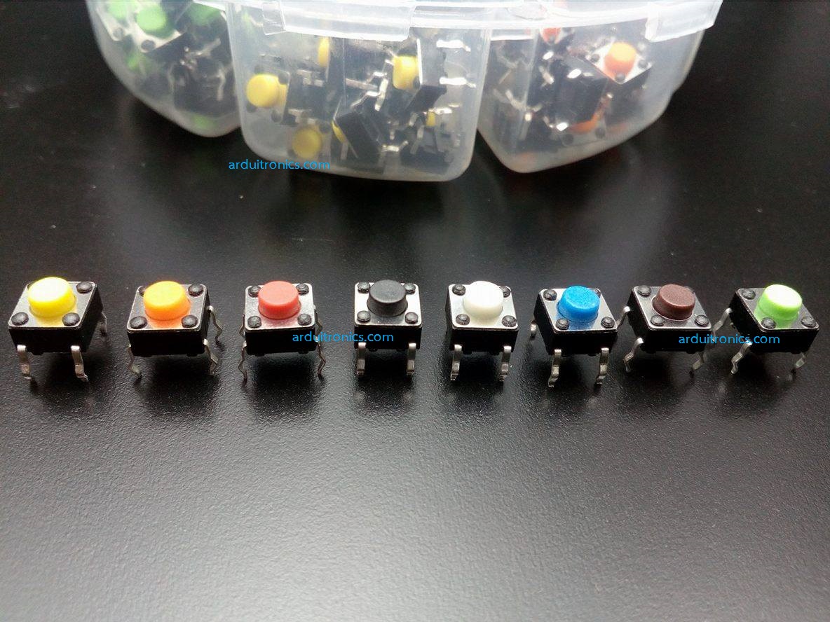 Micro-Push Switch Button Set (รวม 160 pcs, ปุ่มแบบ 4 ขา 6x6x5mm มี 8 สีใน 1 ชุด)