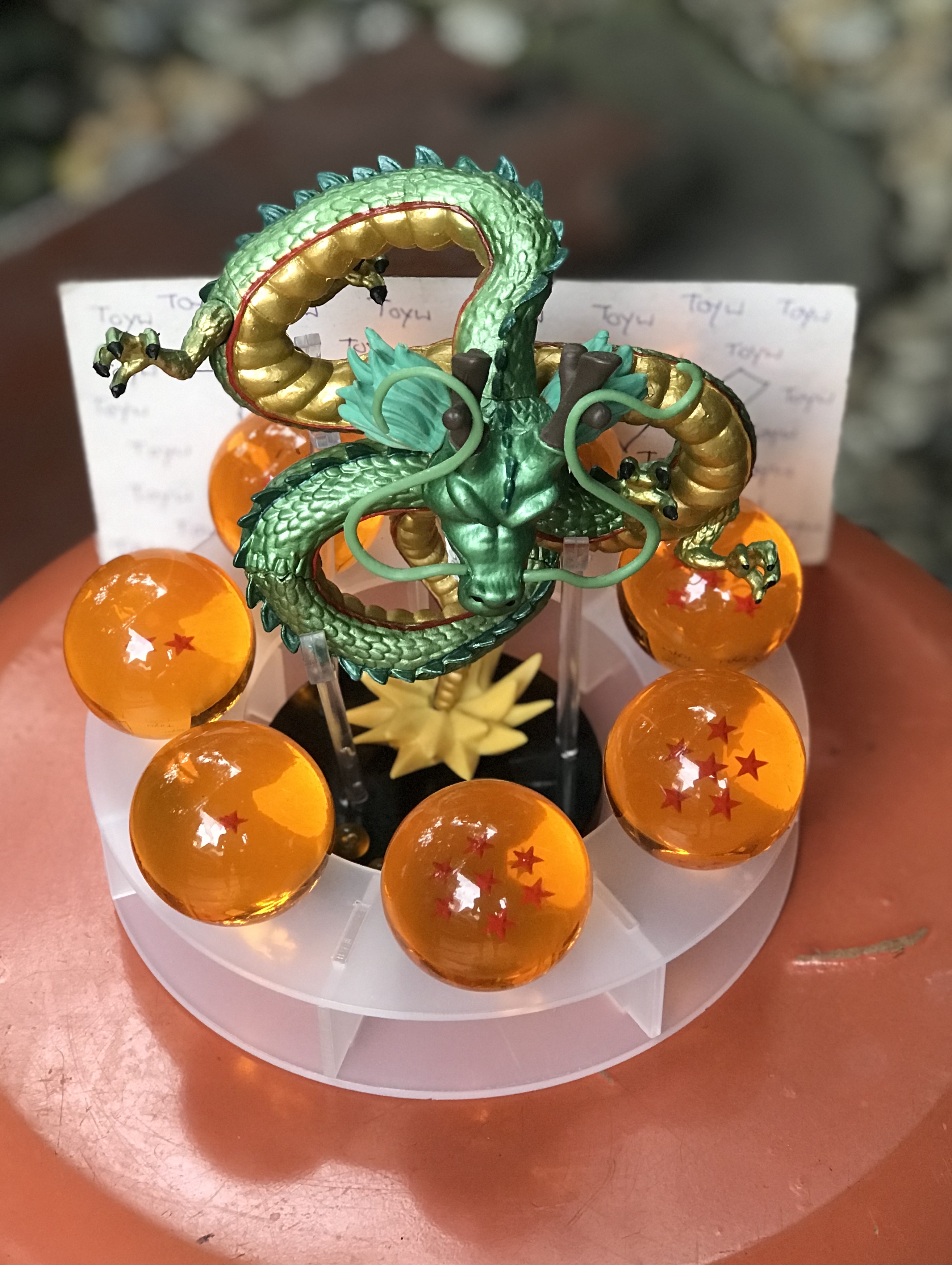 โมเดลเทพเจ้ามังกรสีเขียว Dragonball พร้อมลูกแก้วดราก้อนบอล 7 ลูก Crystal Ball ขนาด 4.3 cm. และแท่นวาง