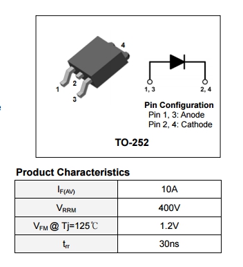SF10A400HD (TO 252) (ไดโอด ULTRA FAST RECOVERY POWER RECTIFIER)
