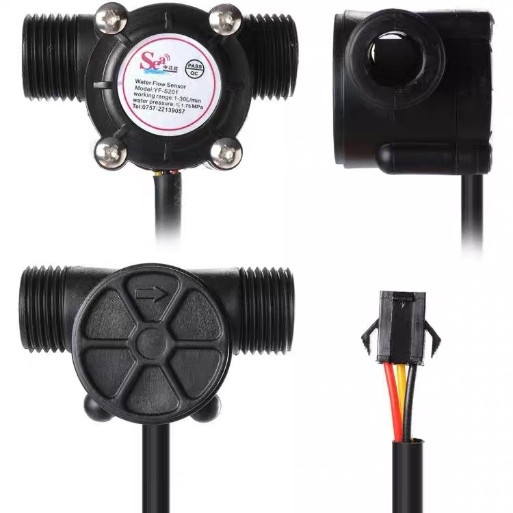 Water Flow Sensor 1-30L/min แรงดันไม่เกิน 1.75MPa ขนาดท่อ 1/2" (YF-S201B/YF-S201) สีดำ
