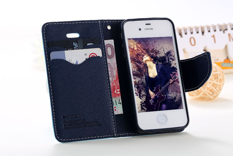 Mercury Series Color Button Case for iphone 5 5S 5G PU Leather Wallet Stand Function Cover